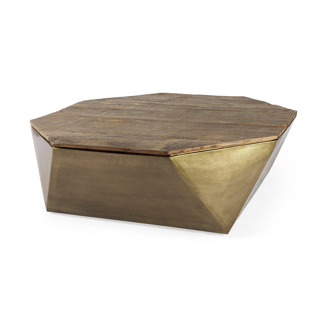 Esagono Metal Base Coffee Table - Double Hinged Solid Wood Top Brass | Calgary Furniture Store