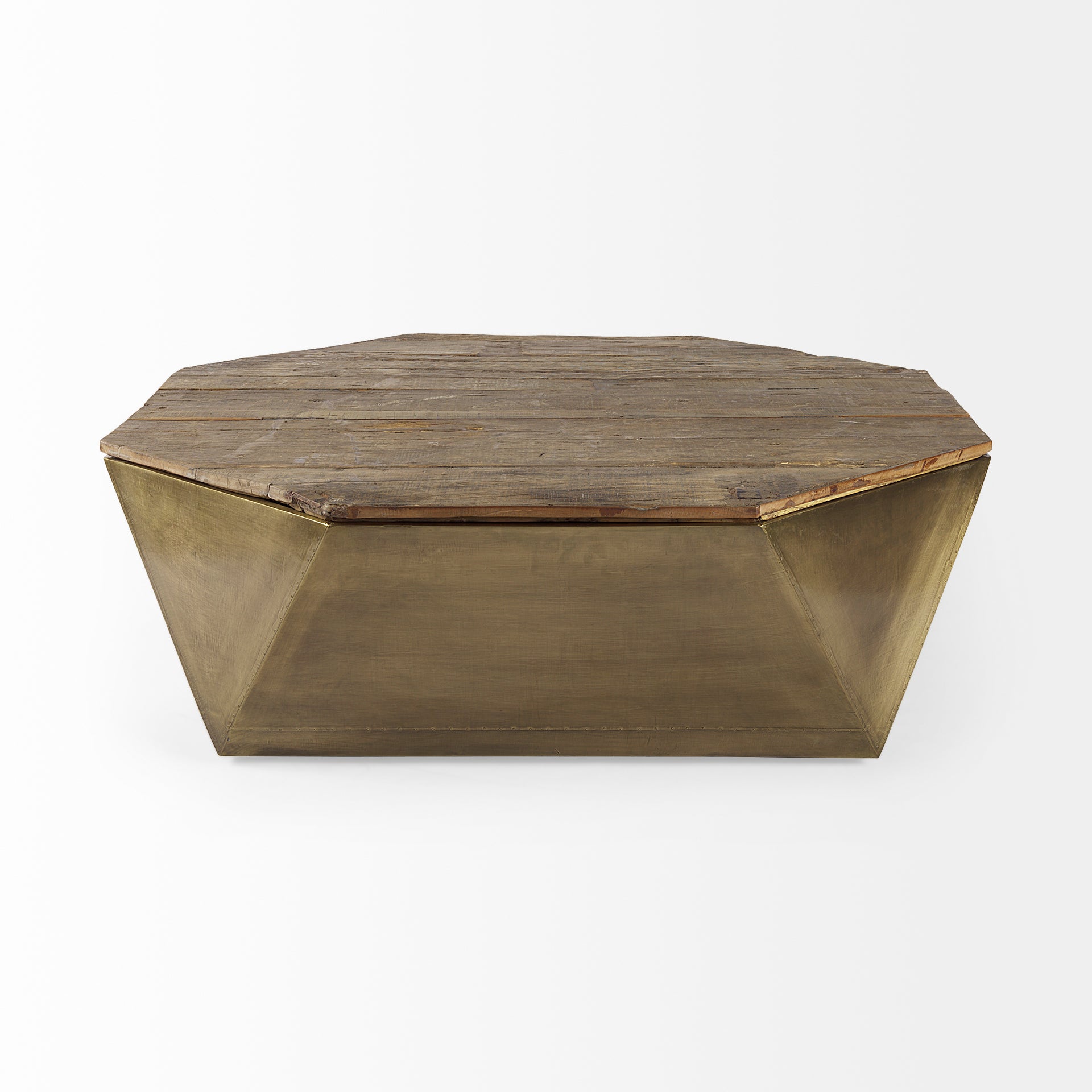 Esagono Metal Base Coffee Table - Double Hinged Solid Wood Top Brass | Calgary Furniture Store