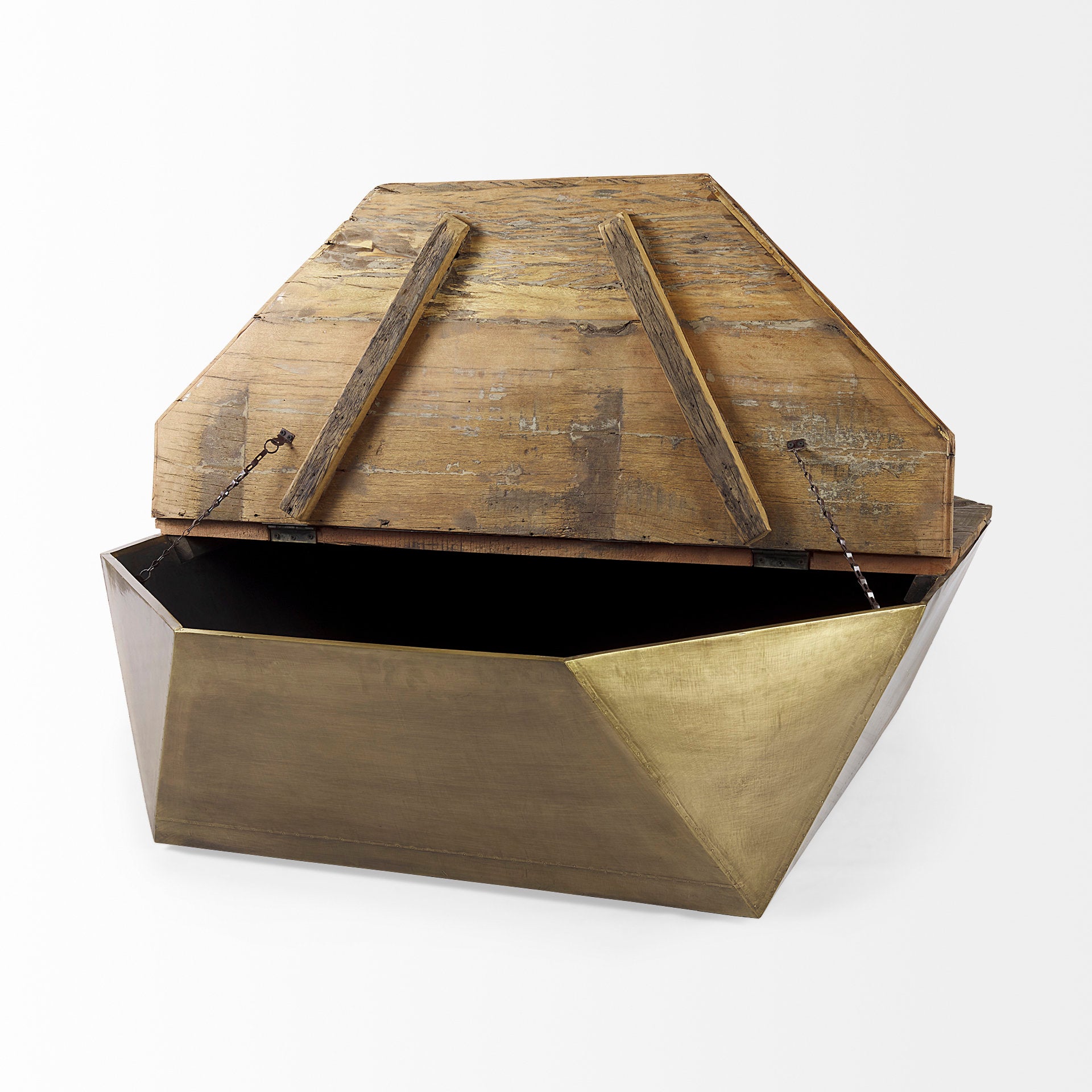 Esagono Metal Base Coffee Table - Double Hinged Solid Wood Top Brass | Calgary Furniture Store