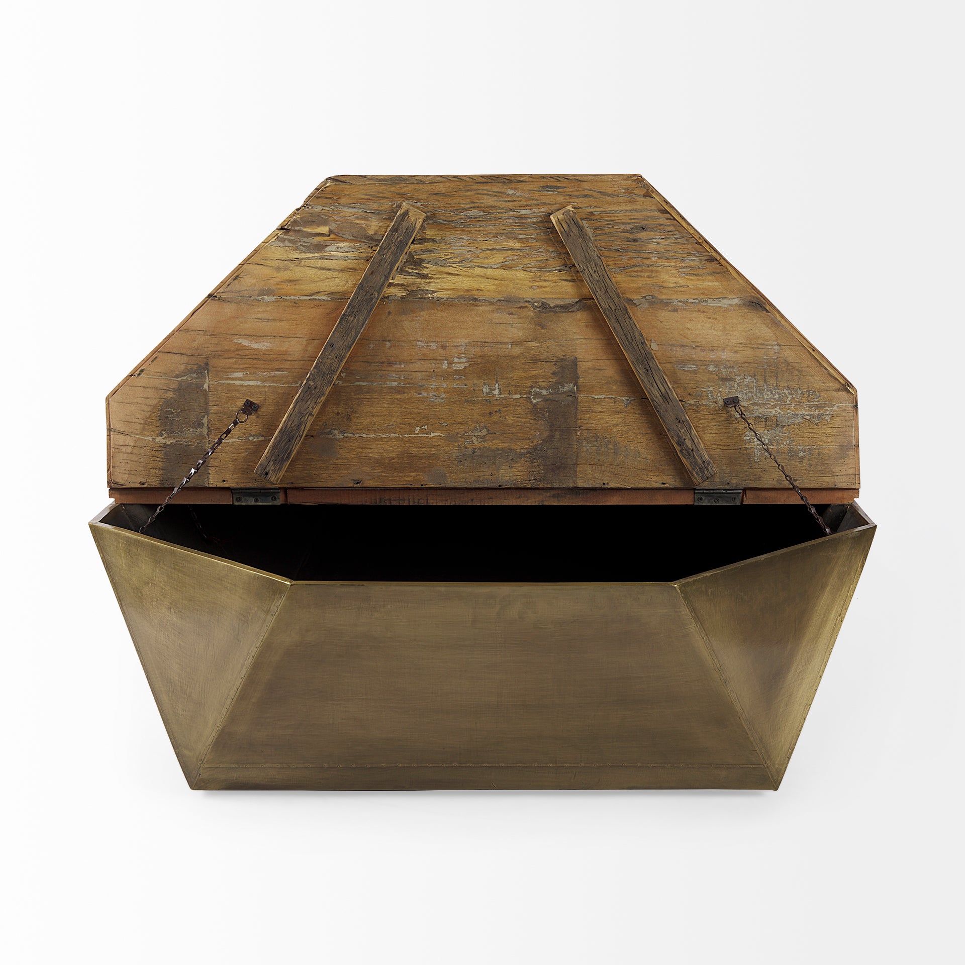 Esagono Metal Base Coffee Table - Double Hinged Solid Wood Top Brass | Calgary Furniture Store