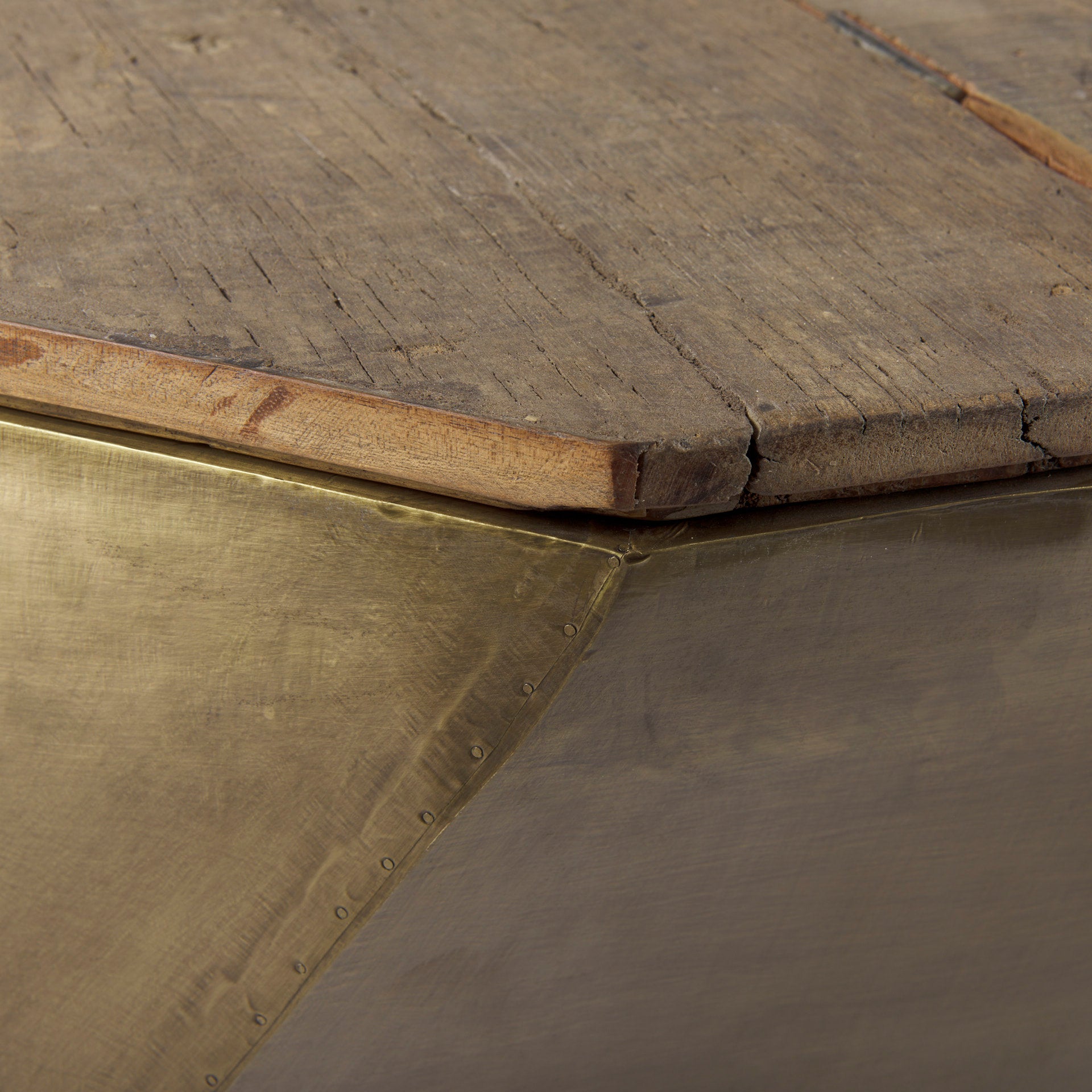 Esagono Metal Base Coffee Table - Double Hinged Solid Wood Top Brass | Calgary Furniture Store