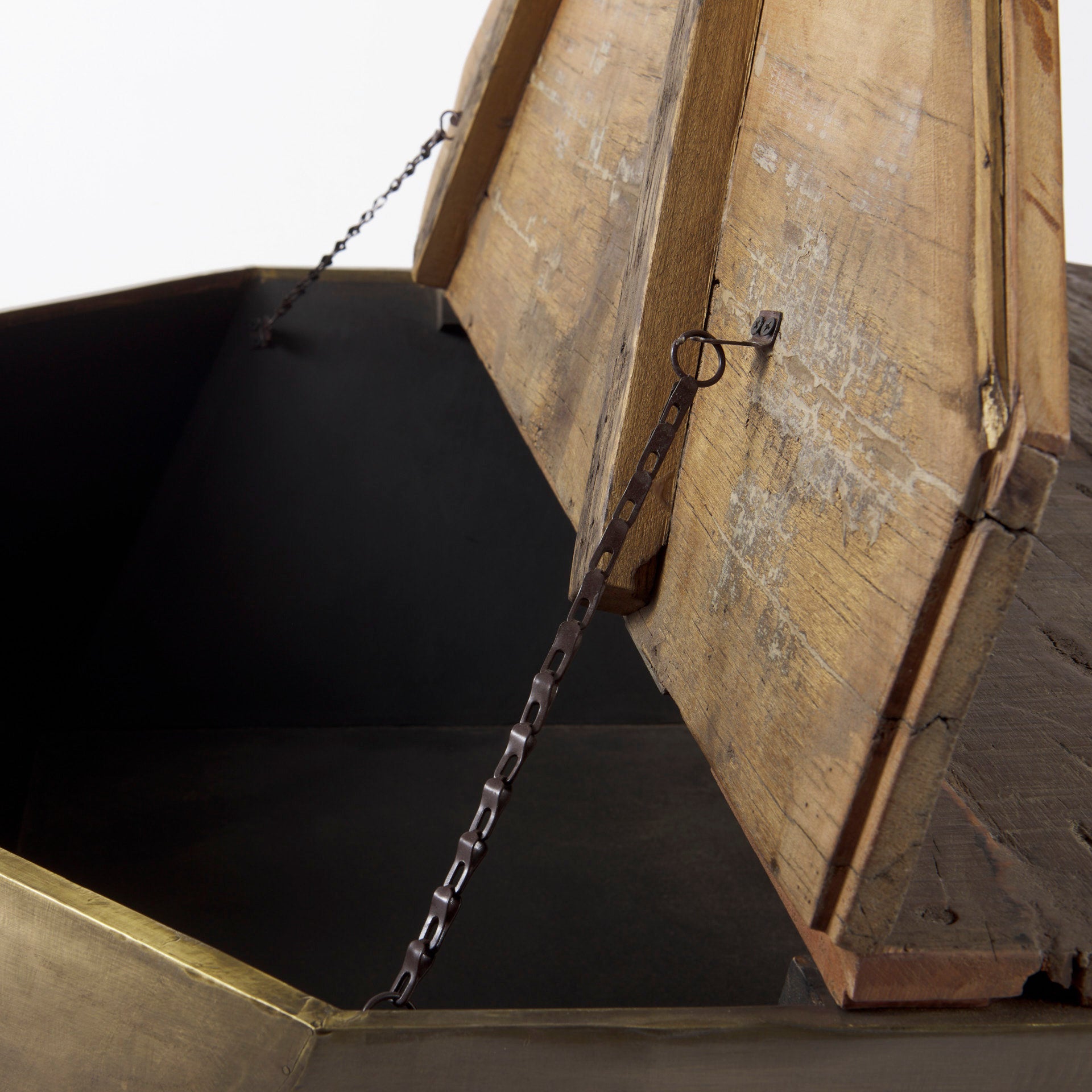 Esagono Metal Base Coffee Table - Double Hinged Solid Wood Top Brass | Calgary Furniture Store