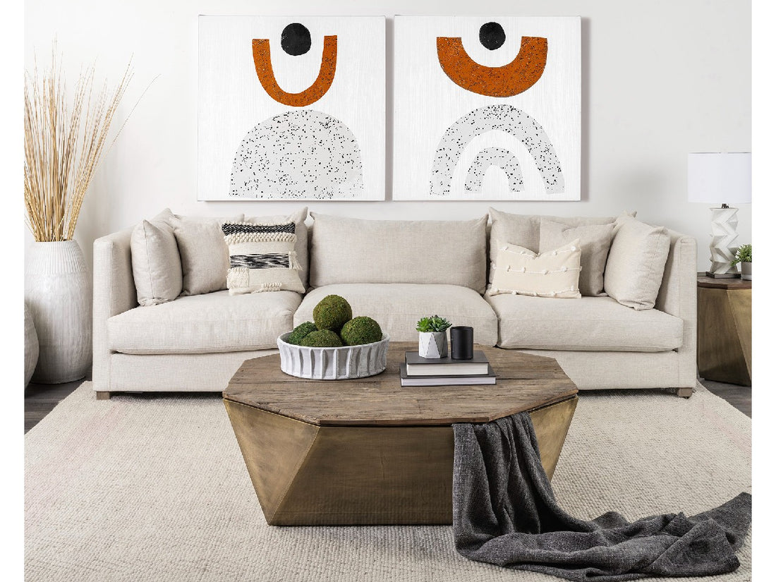 Esagono Metal Base Coffee Table - Double Hinged Solid Wood Top Brass | Calgary Furniture Store