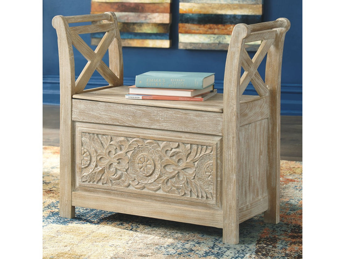 Fossil Whitewash Storage Bench | Calgary Furniture Store