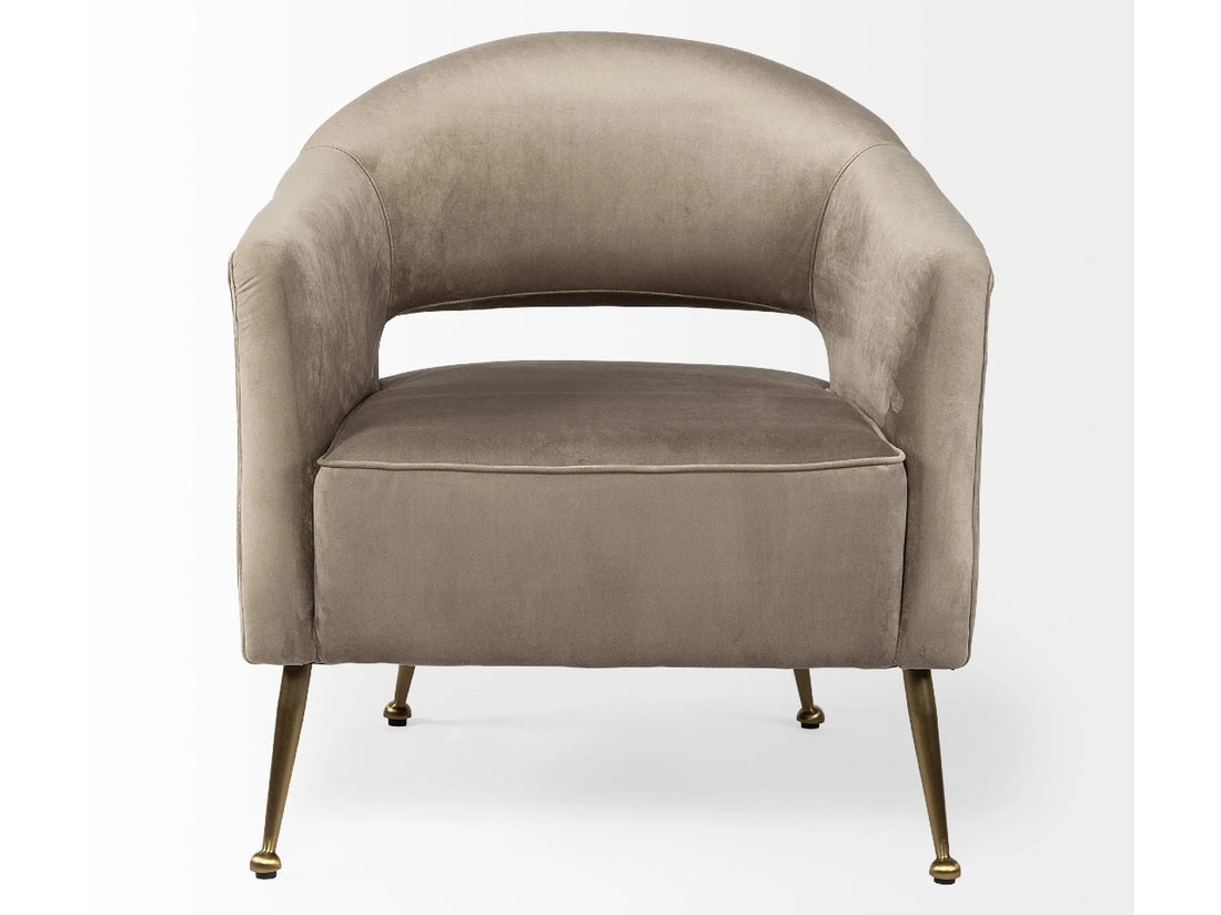 Giles Accent Chair - Taupe Velvet Wrap Gold Metal Base | Calgary Furniture Store