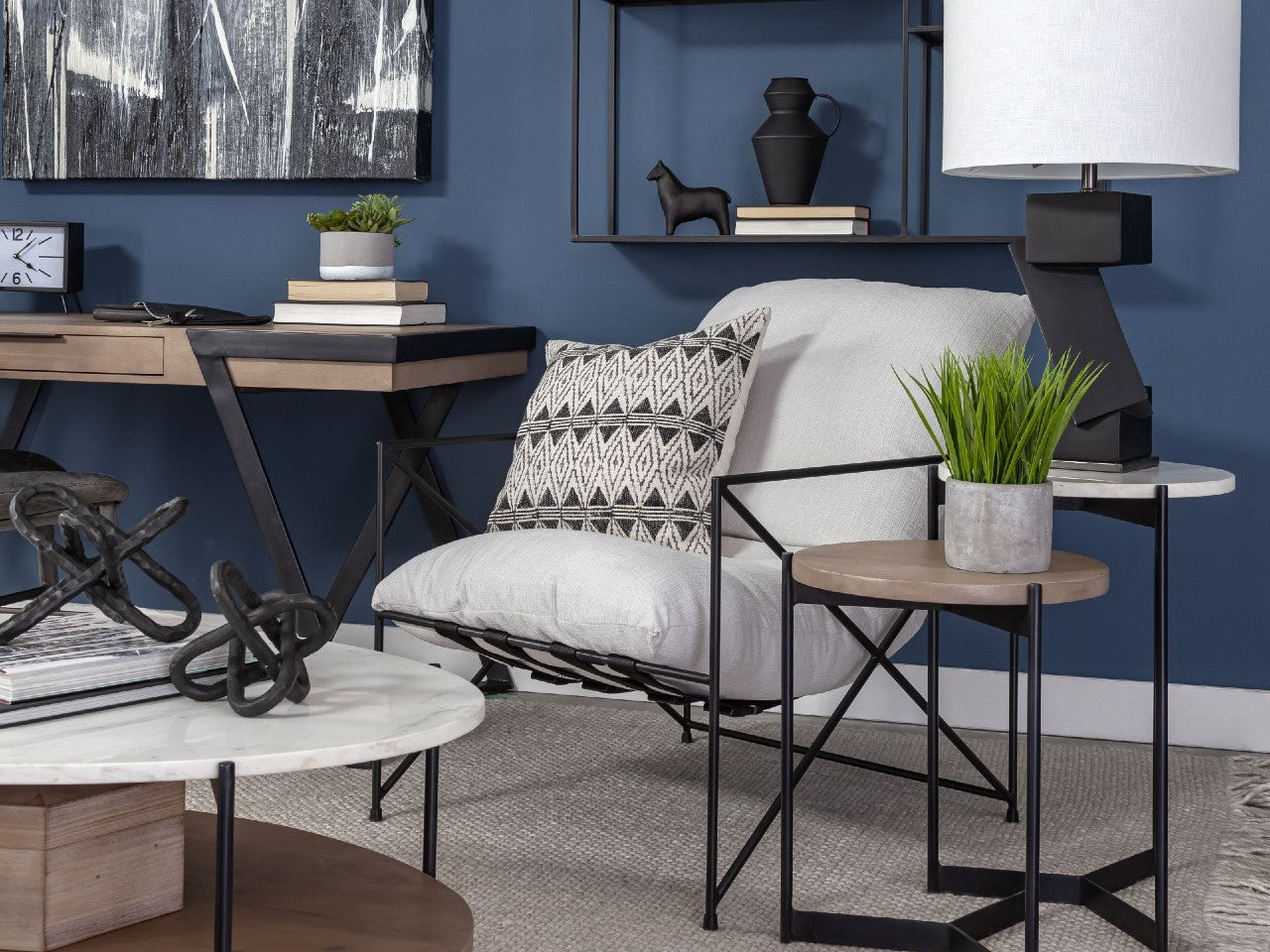 Leonidas Accent Chair-  Cream Fabric Wrap Black Metal Frame | Calgary's Furniture Store | Calgary Accent Chairs