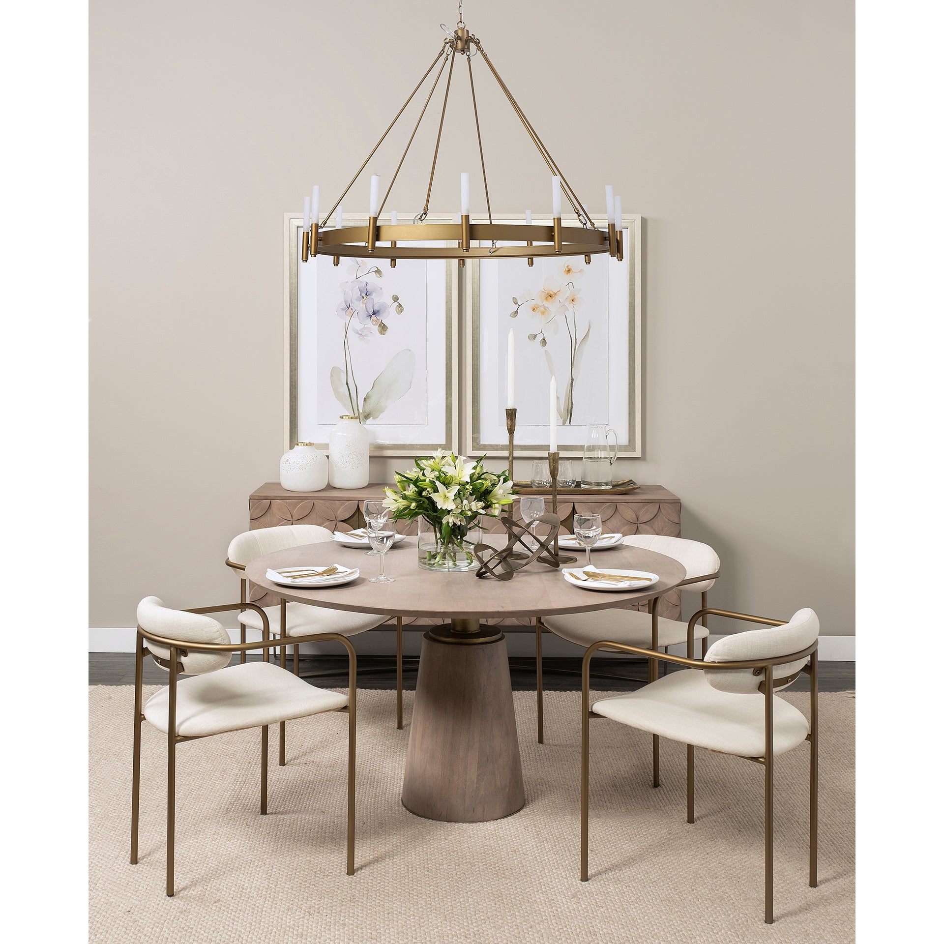 Maxwell II 54" Round Brown Solid Wood Top Dining Table | Calgary Furniture Store
