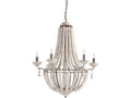 Phillum Silver Metal Chassis and White Wood Beaded Six Bulb Chandelier | Calgary Furniture Store