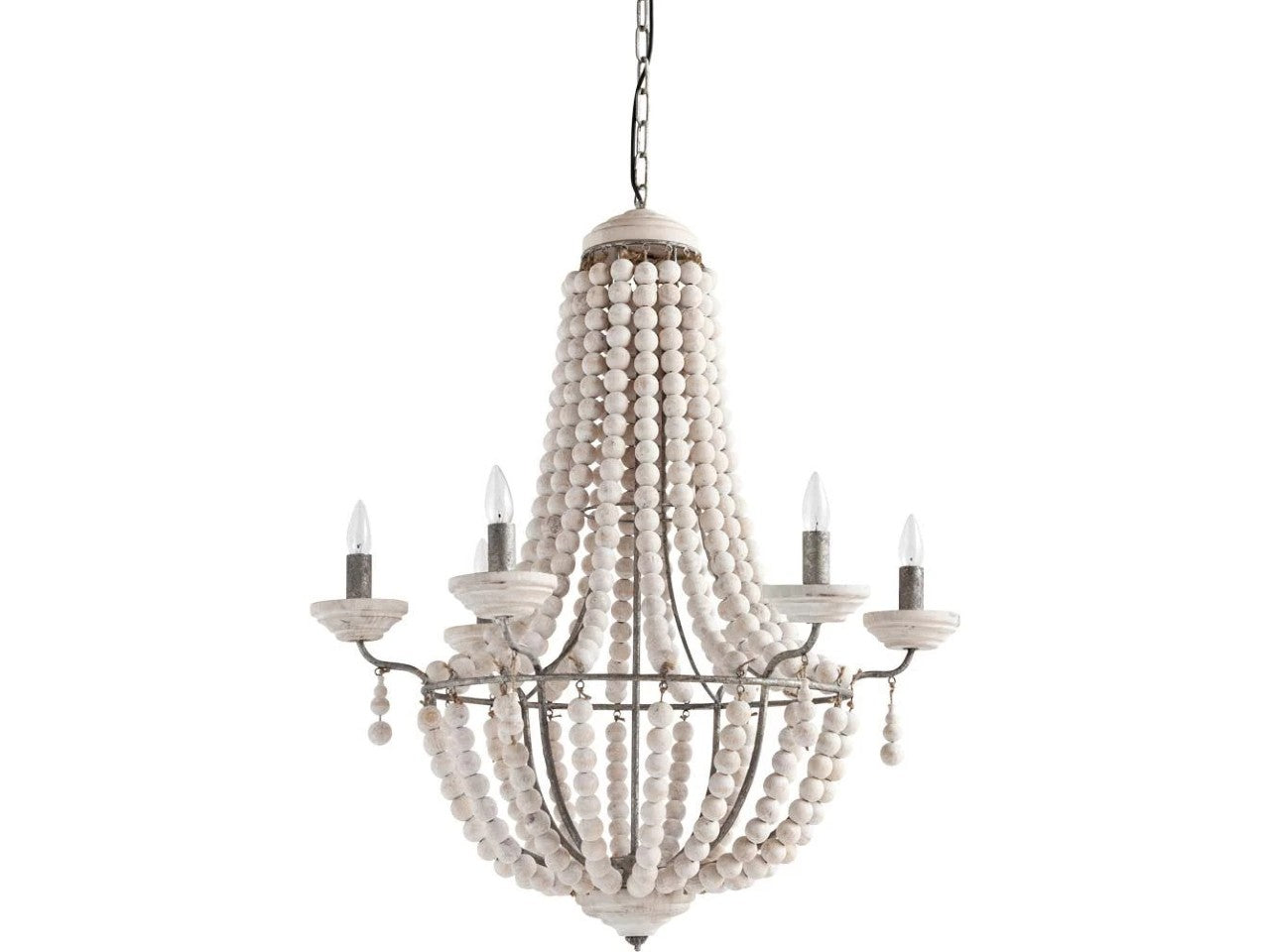Phillum Silver Metal Chassis and White Wood Beaded Six Bulb Chandelier | Calgary Furniture Store