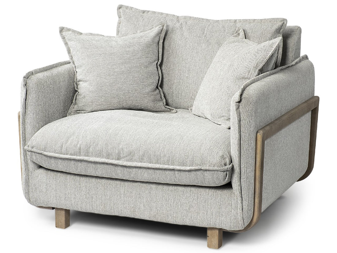 Roy II Brown Wood Frame Arm Chair - Frost Gray Upholstered | Calgary's Furniture Store | Calgary Accent Chairs