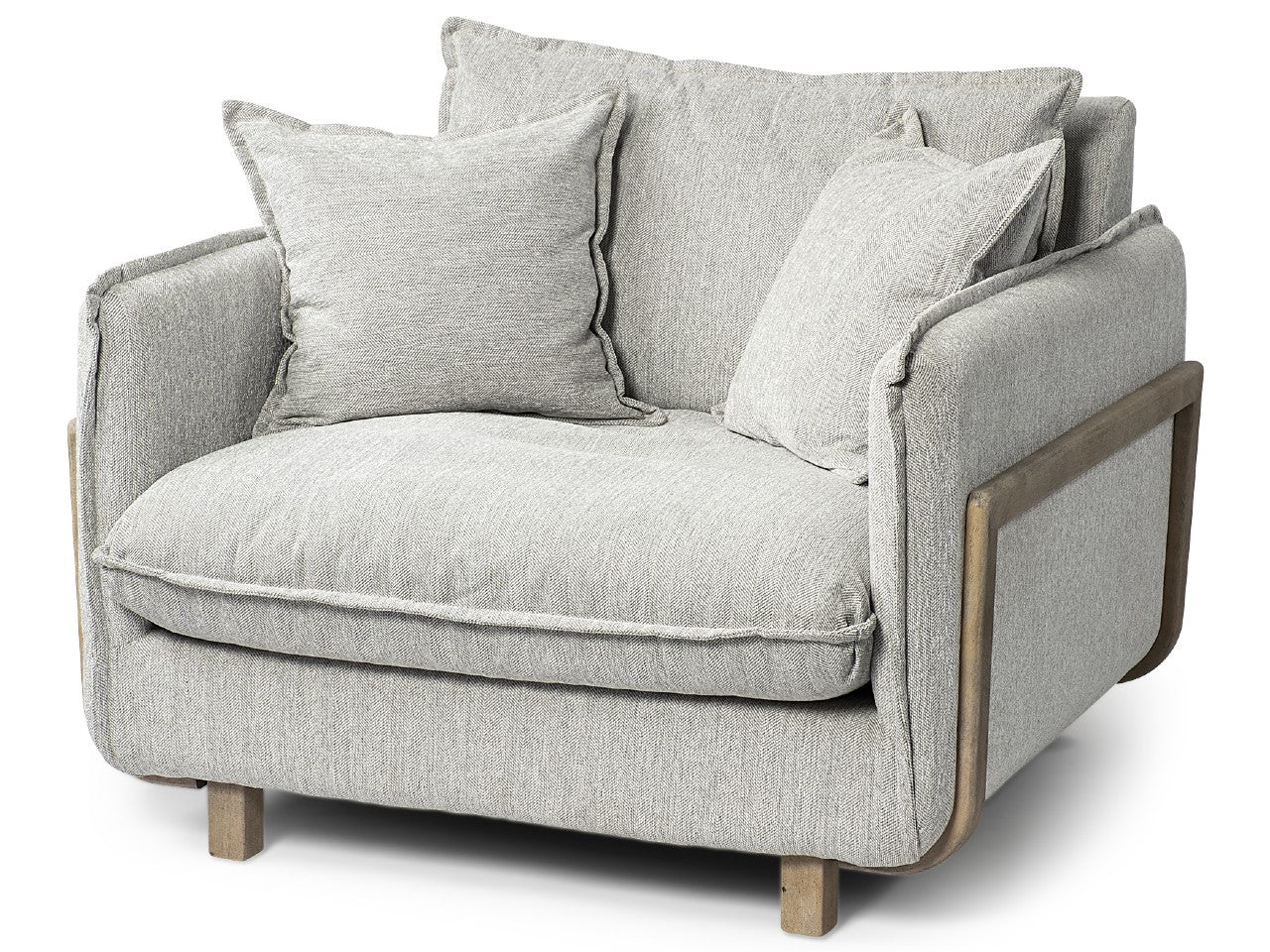 Roy II Brown Wood Frame Arm Chair - Frost Gray Upholstered | Calgary's Furniture Store | Calgary Accent Chairs