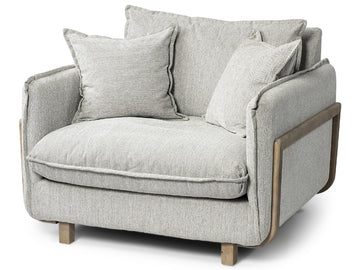 Roy II Brown Wood Frame Arm Chair - Frost Gray Upholstered | Calgary's Furniture Store | Calgary Accent Chairs