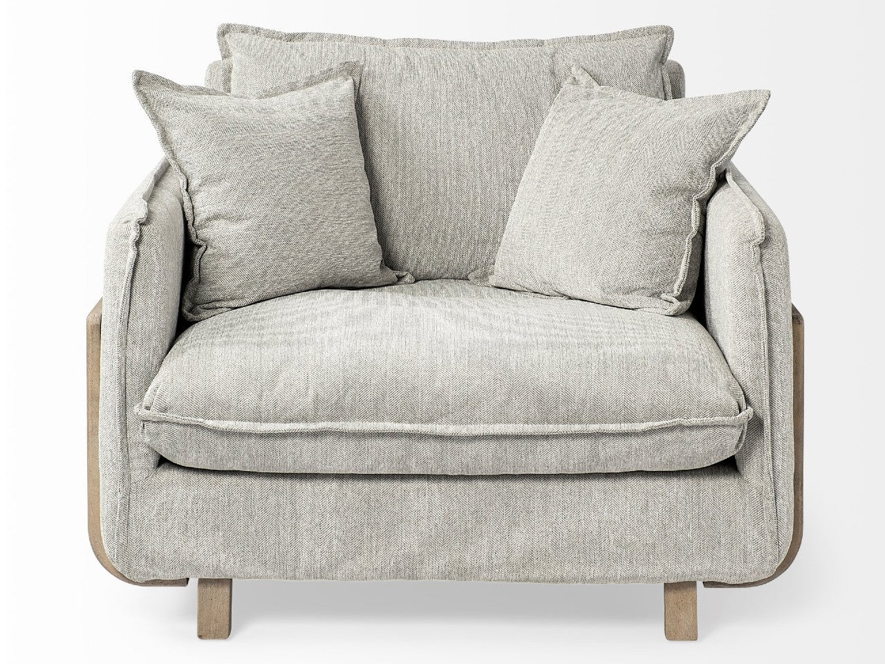 Roy II Brown Wood Frame Arm Chair - Frost Gray Upholstered | Calgary's Furniture Store | Calgary Accent Chairs