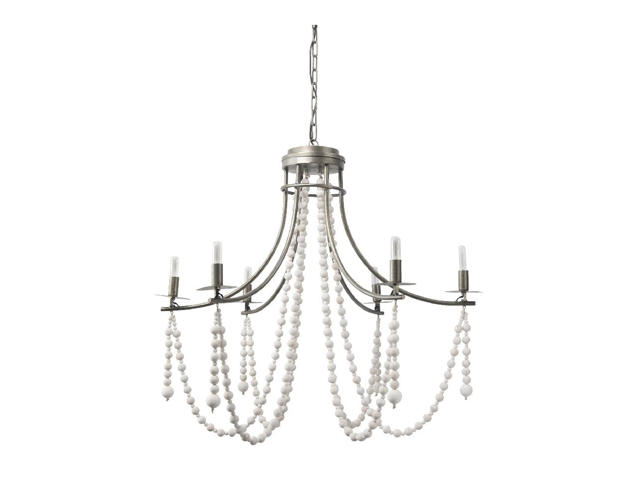 Selma White Wood Bead and Metal Chandelier | Calgary Furniture Store