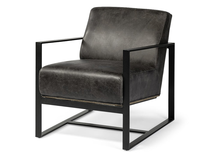 Stamford I Black Genuine Leather Accent Chair - Metal Frame | Calgary's Furniture Store | Calgary Accent Chairs