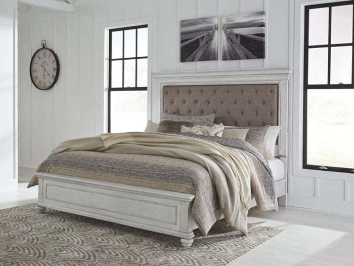 Kanwyn - Whitewash - King Upholstered Panel Bed | Calgary Furniture Store