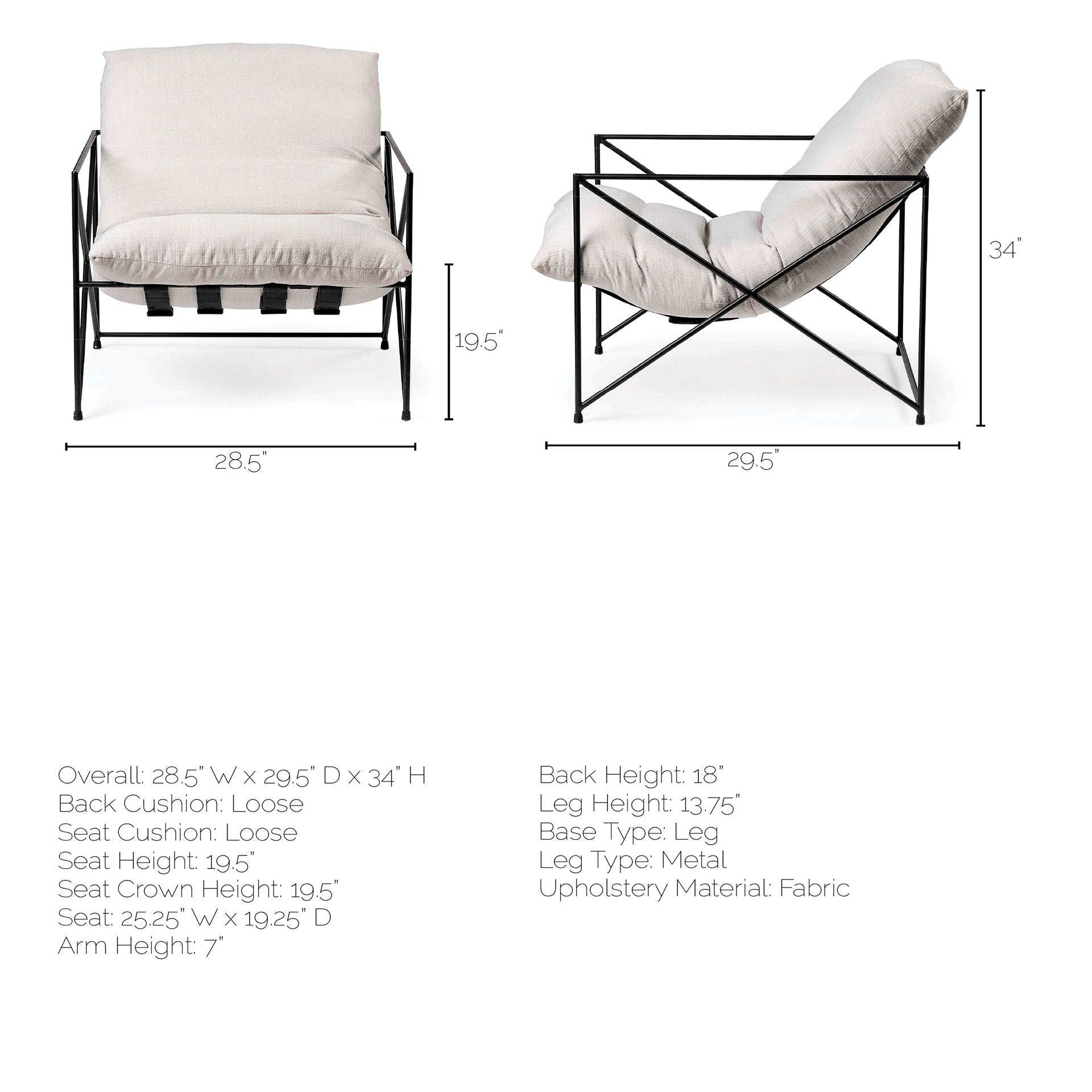 Leonidas Accent Chair-  Cream Fabric Wrap Black Metal Frame | Calgary's Furniture Store | Calgary Accent Chairs