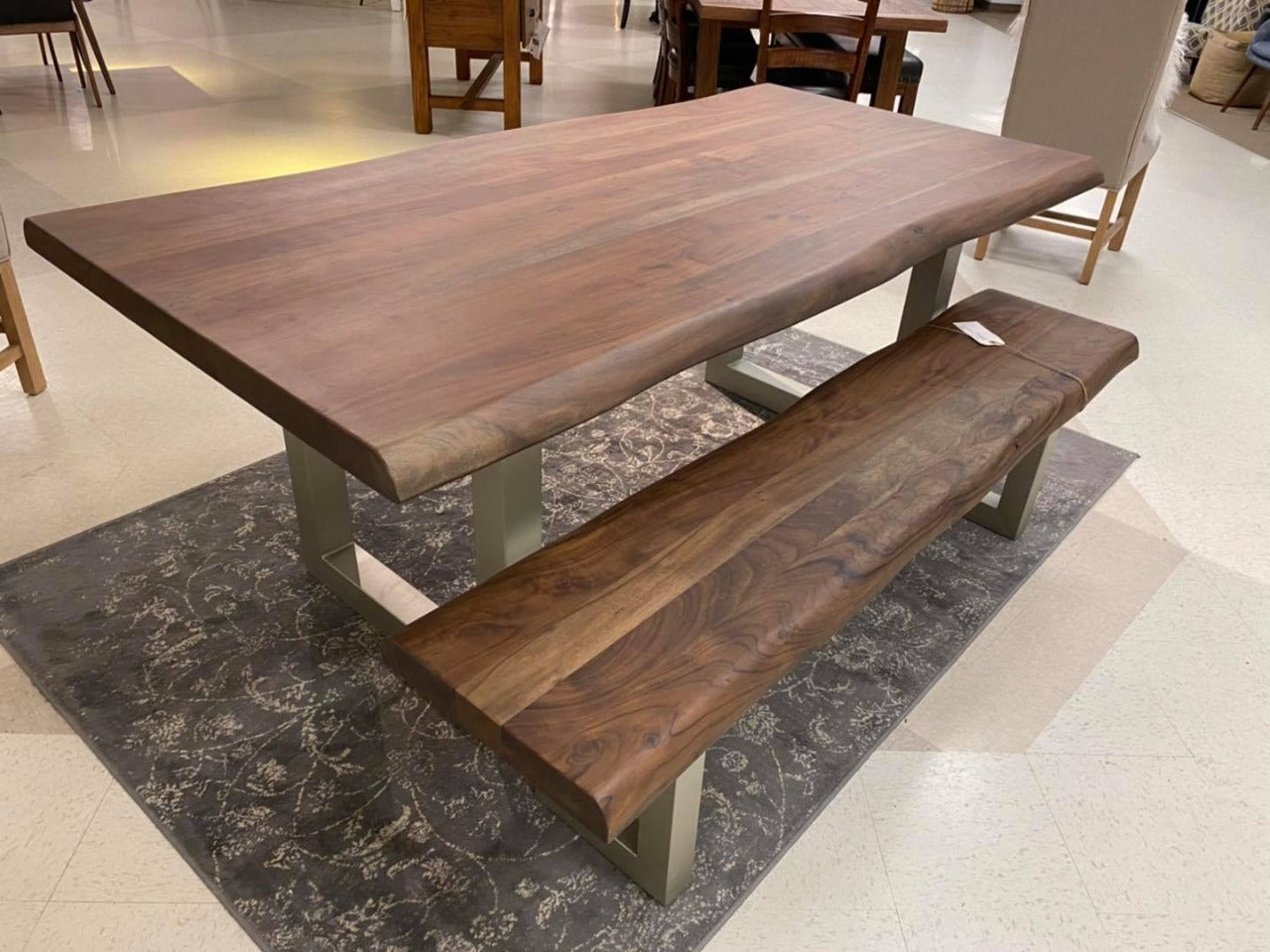 Riverside Dining Bench - Vinegar Matte U-Tube Metal Base | Calgary Furniture Store