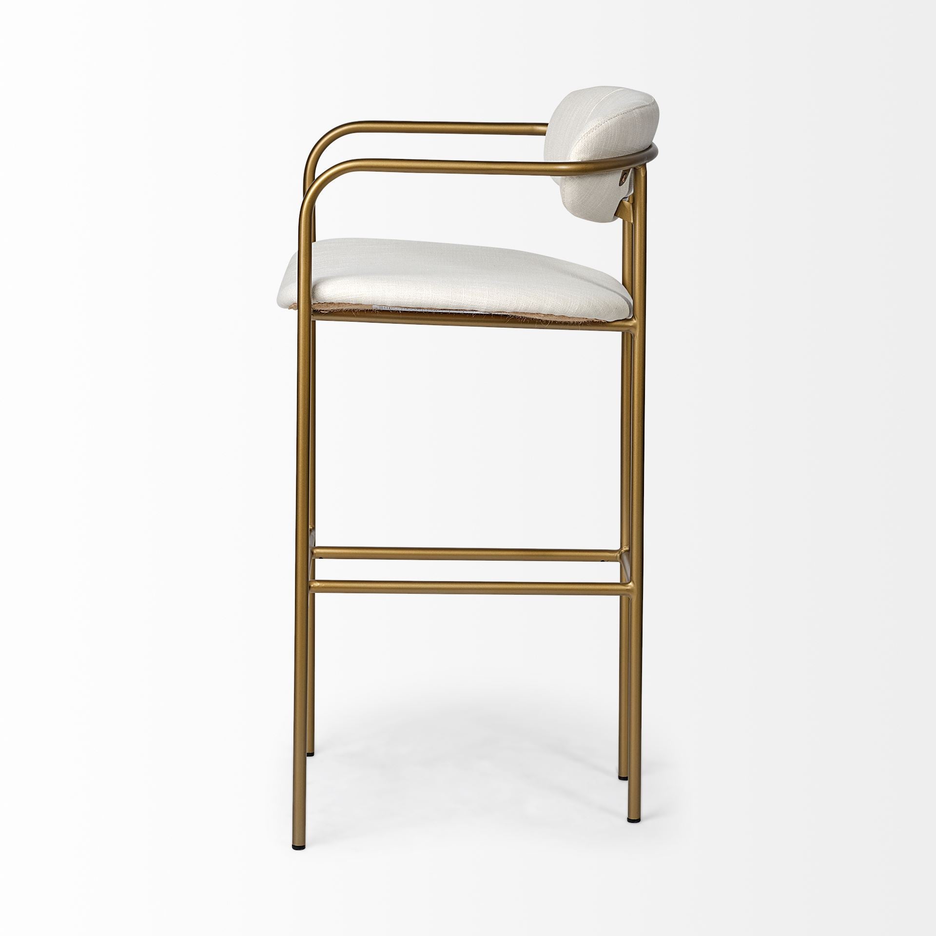 Parker 30" Seat Height Cream Fabric Seat Gold Metal Bar Stool | Calgary's Furniture Store | Calgary Bar Stools