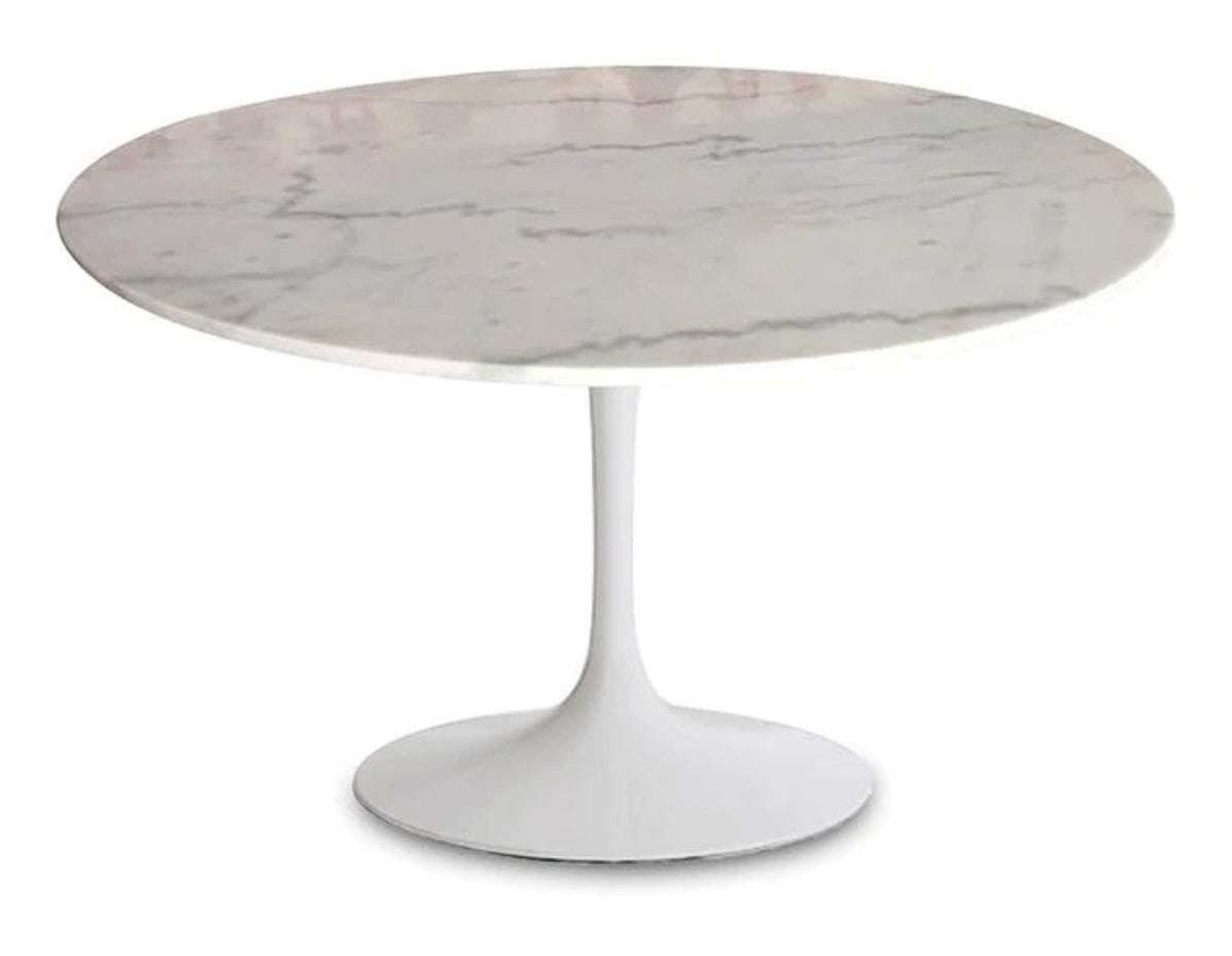 Canmore Round Dining Table - White Marble/Sleek Matte Base | Calgary Furniture Store