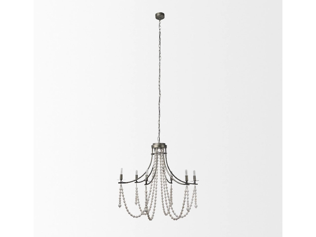 Selma White Wood Bead and Metal Chandelier | Calgary Furniture Store