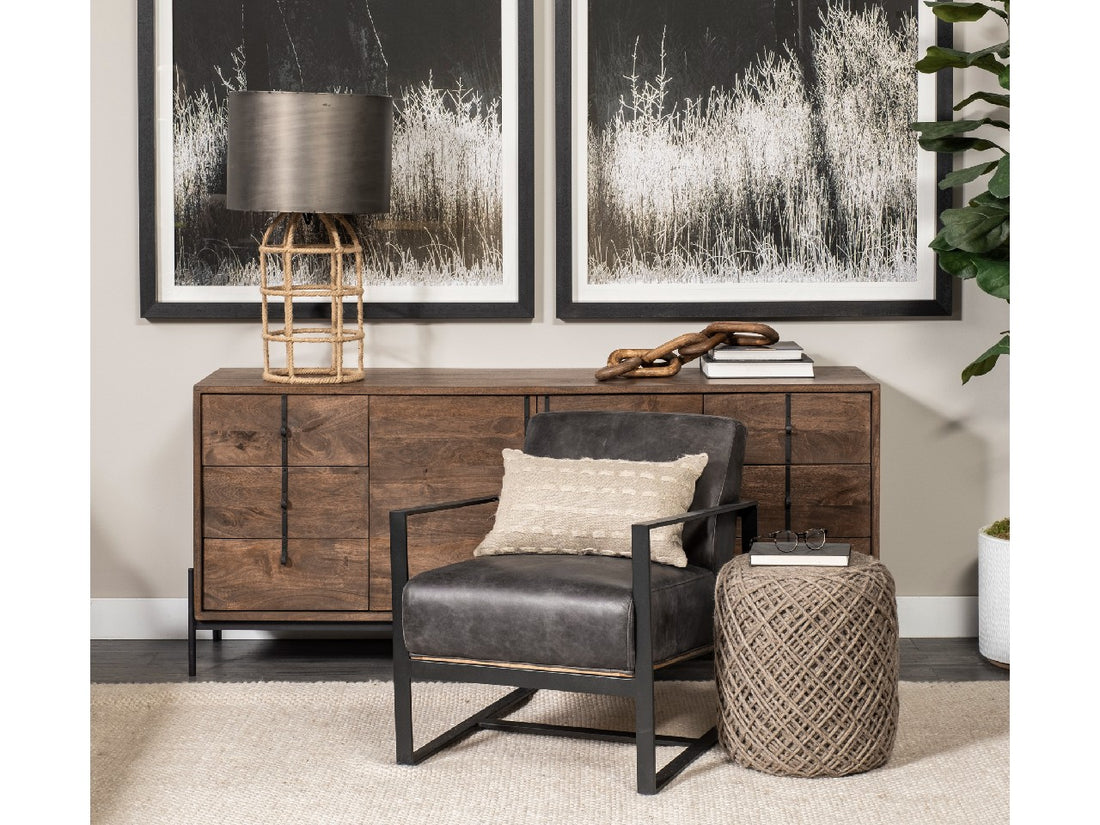 Stamford I Black Genuine Leather Accent Chair - Metal Frame | Calgary's Furniture Store | Calgary Accent Chairs