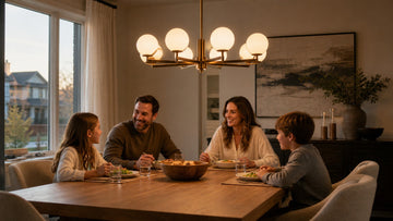 happy family in Calgary inside their modern dining room