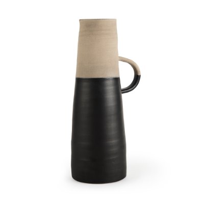 Garand Small 13H Two-Toned Black/Natural Ceramic Jug - Decorative Vase