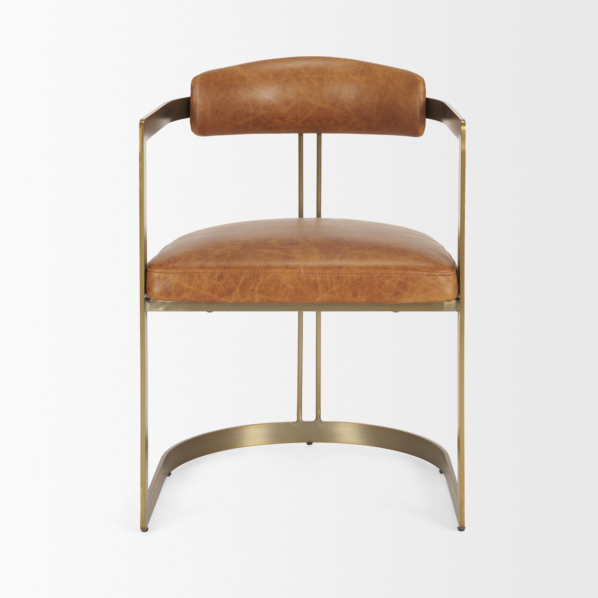 Hollyfield Brown Top-Grain Leather Dining Chair with Gold Frame