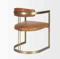 Hollyfield Brown Top-Grain Leather Dining Chair with Gold Frame