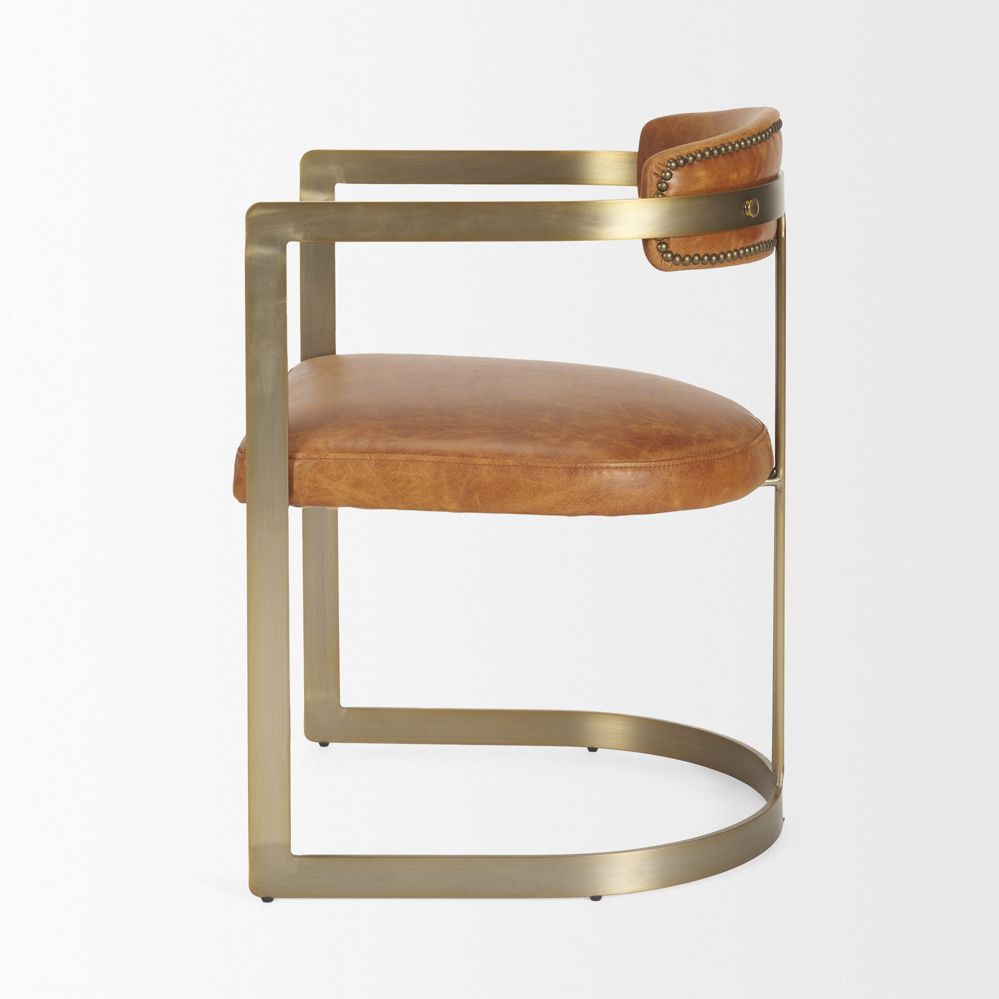 Hollyfield Brown Top-Grain Leather Dining Chair with Gold Frame