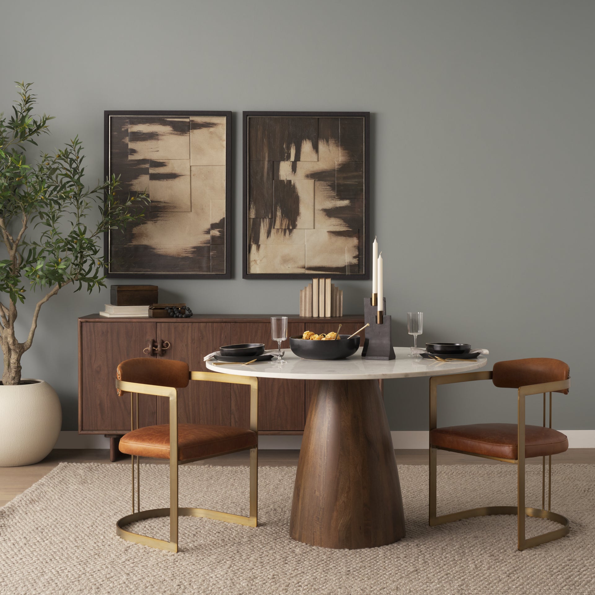 Hollyfield Brown Top-Grain Leather Dining Chair with Gold Frame