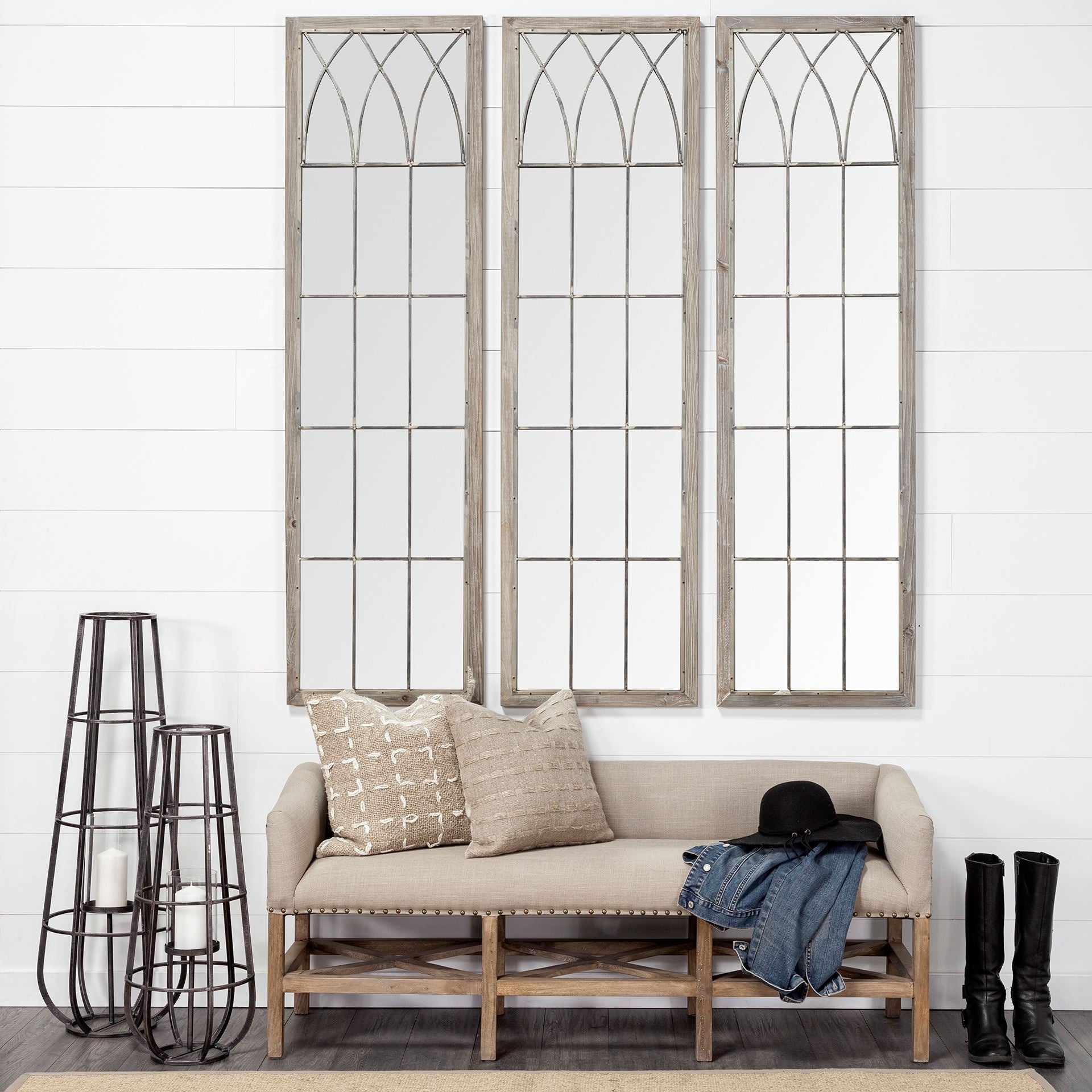 Bella Large Black Metal Cylindrical Cage Candle Holder Lantern - Calgary Furniture Store