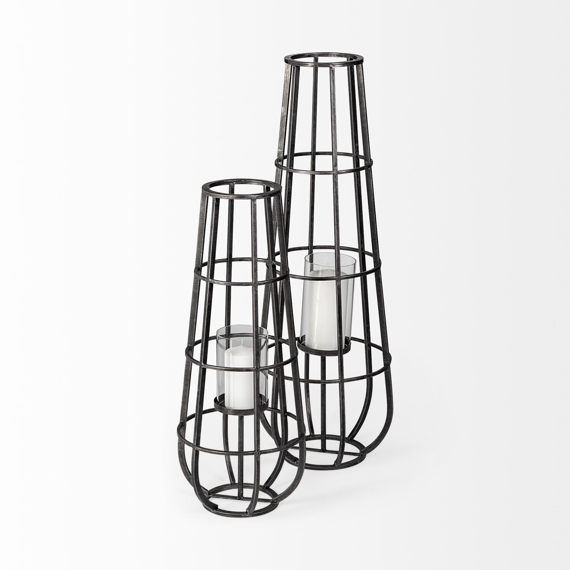 Bella Large Black Metal Cylindrical Cage Candle Holder Lantern - Calgary Furniture Store