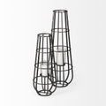 Bella Small Black Metal Cylindrical Cage Candle Holder Lantern - Calgary Furniture Store