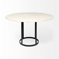 Tanner 48in Round White Marble Top Black Metal Base Table