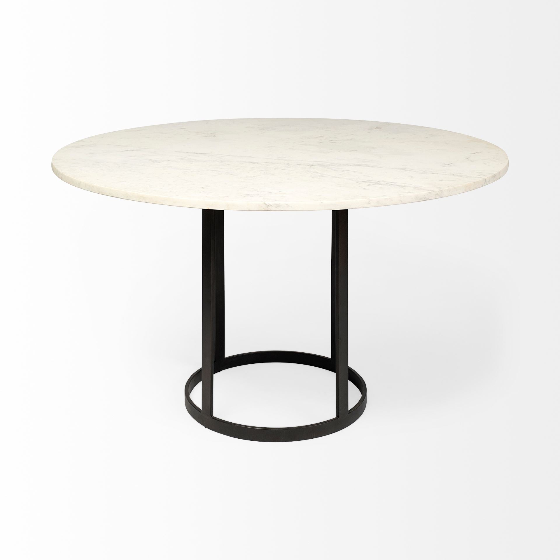 Tanner 48in Round White Marble Top Black Metal Base Table