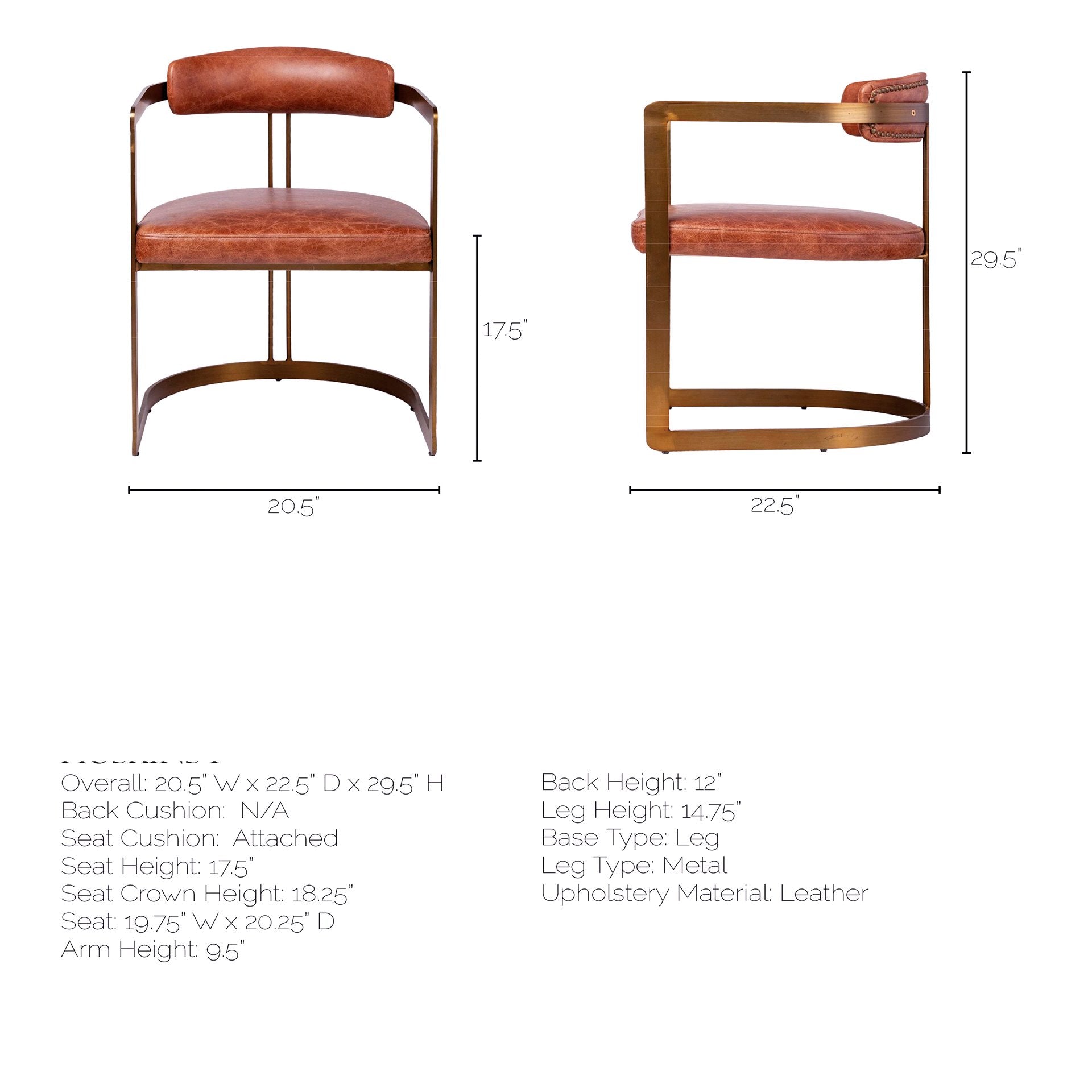 Hollyfield Brown Top-Grain Leather Dining Chair with Gold Frame