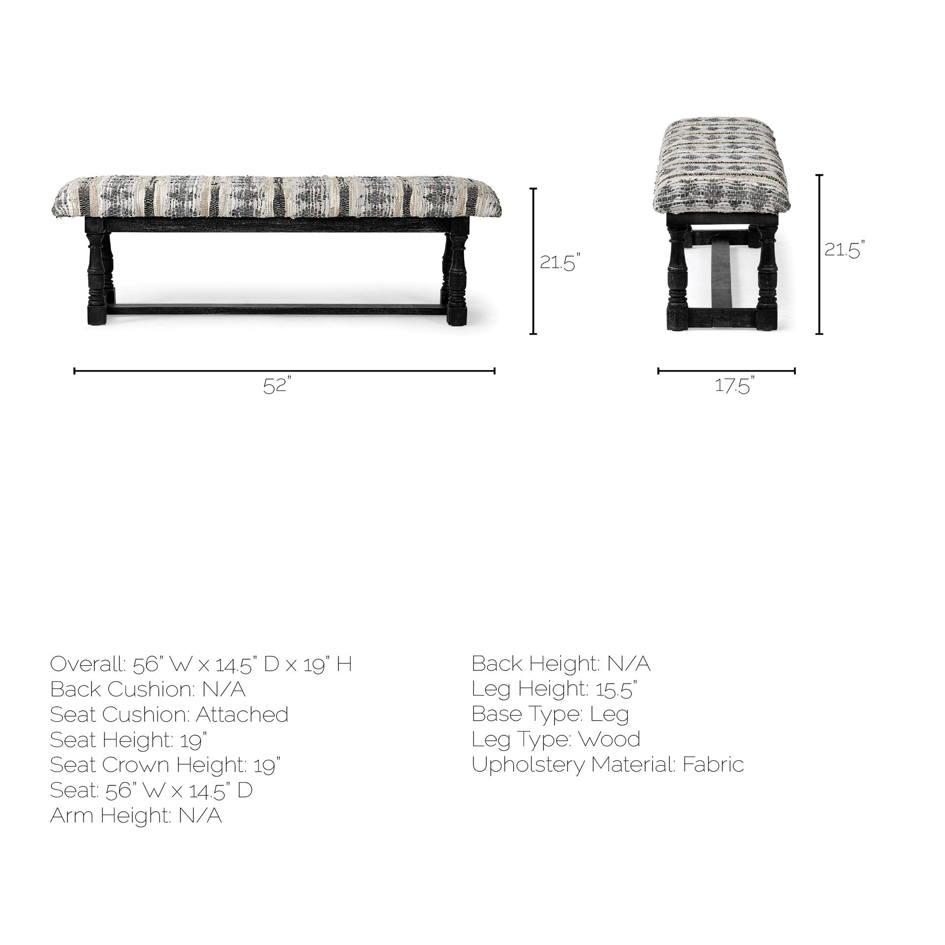 Denison II Black Wood Base Woven-Leather Cushion Top Accent Bench - Calgary Furniture Store