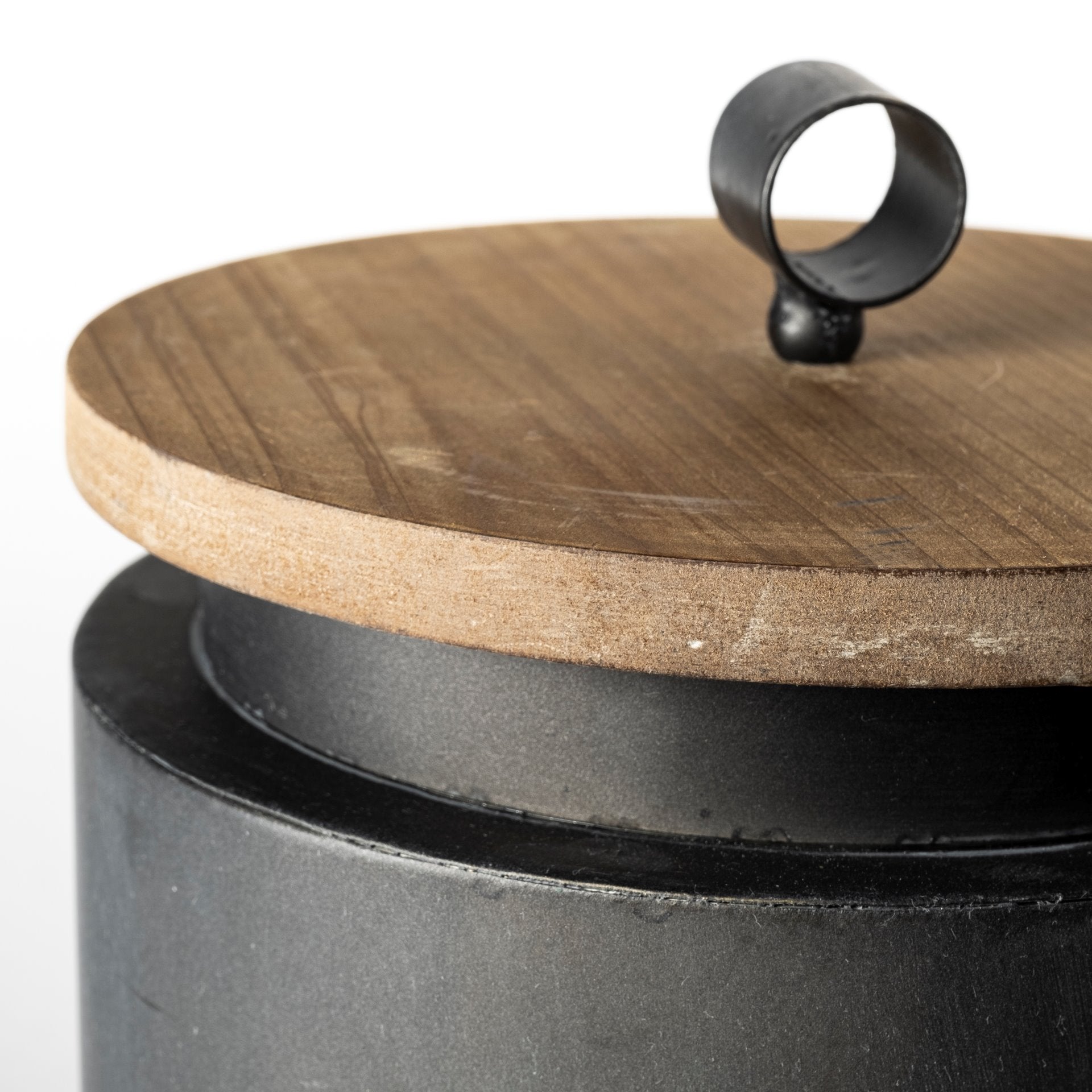 Cyril (Set of 2) Gray Metal W/ Brown Wood Lids Jars - Calgary Furniture Store