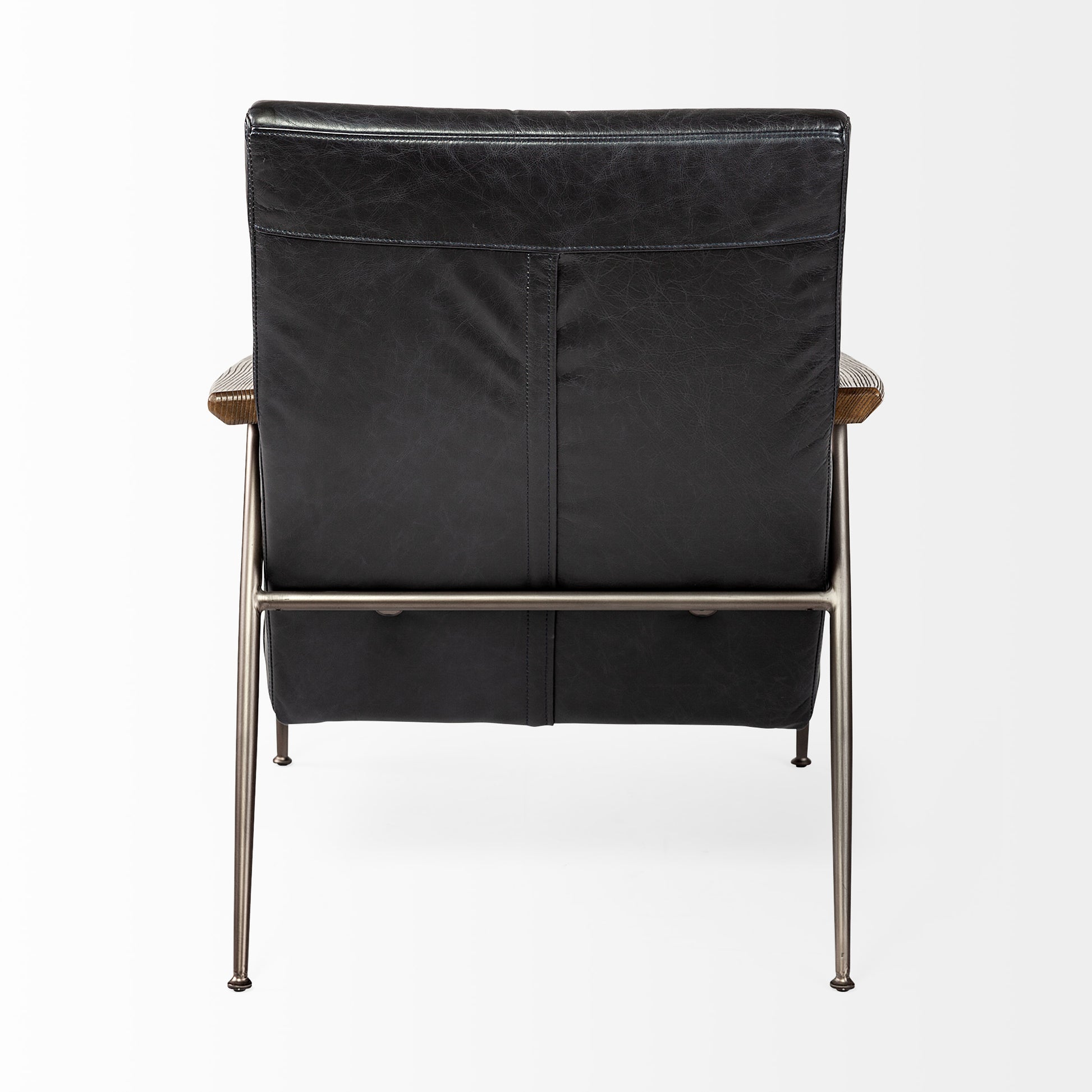Grosjean Black Leather Wrap Metal Frame Accent Chair