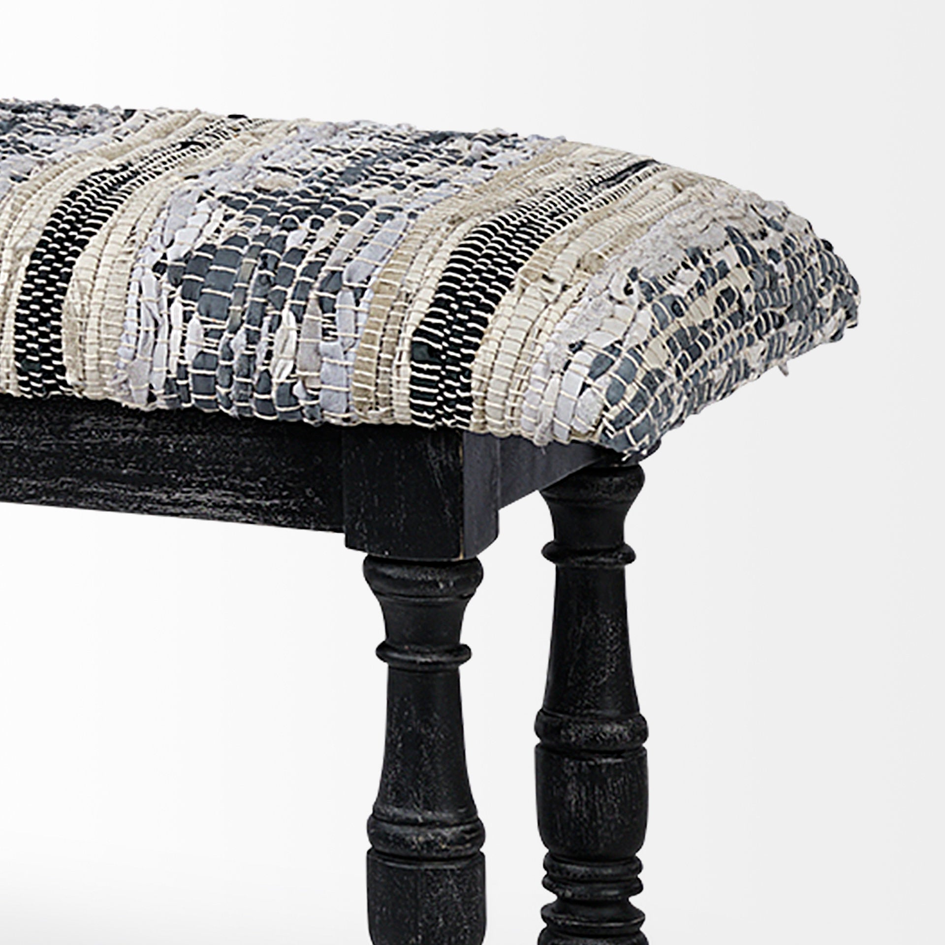 Denison II Black Wood Base Woven-Leather Cushion Top Accent Bench - Calgary Furniture Store