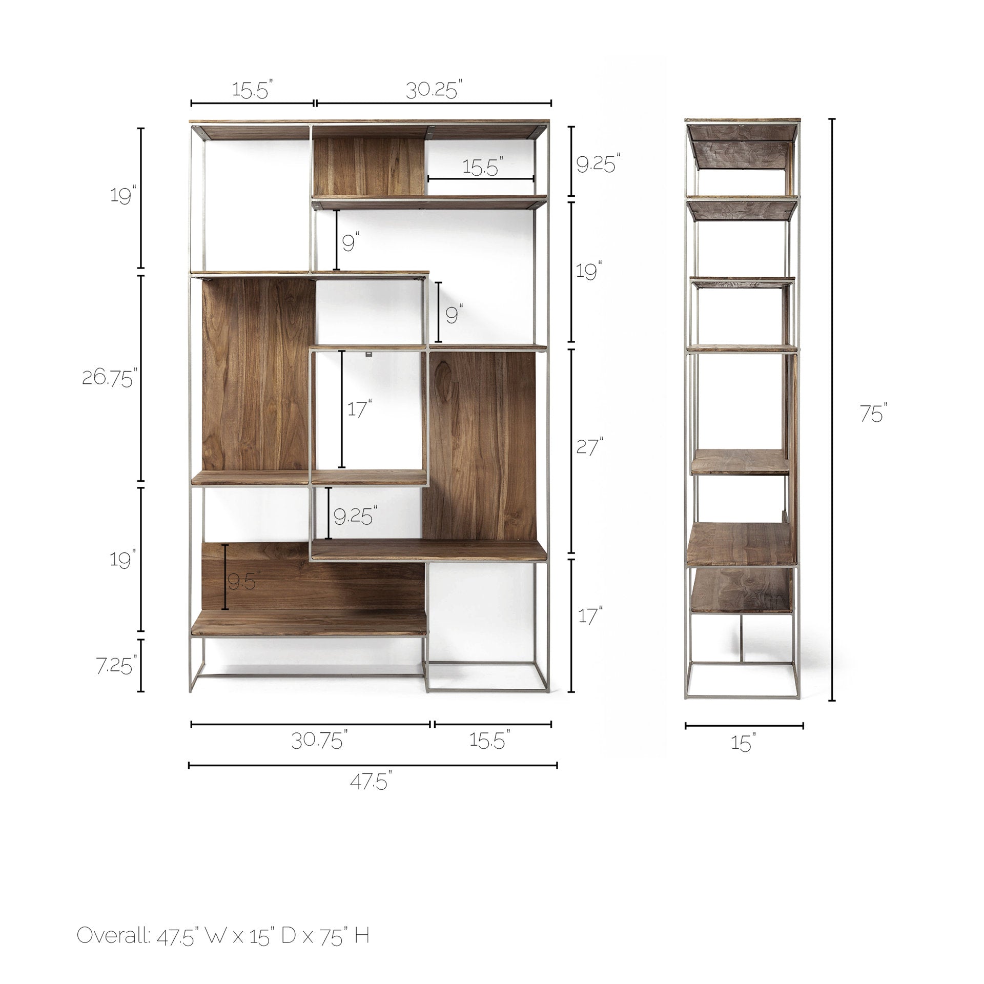 Morris III 6-Tier Mango Wood Shelving Unit with Metal Frame
