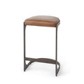 Tyson 31-inch Brown Top-Grain Leather Bar Stool, Metal Frame