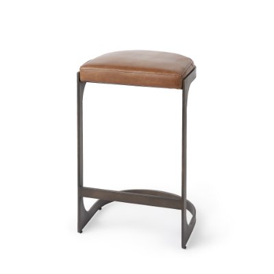 Tyson 31-inch Brown Top-Grain Leather Bar Stool, Metal Frame