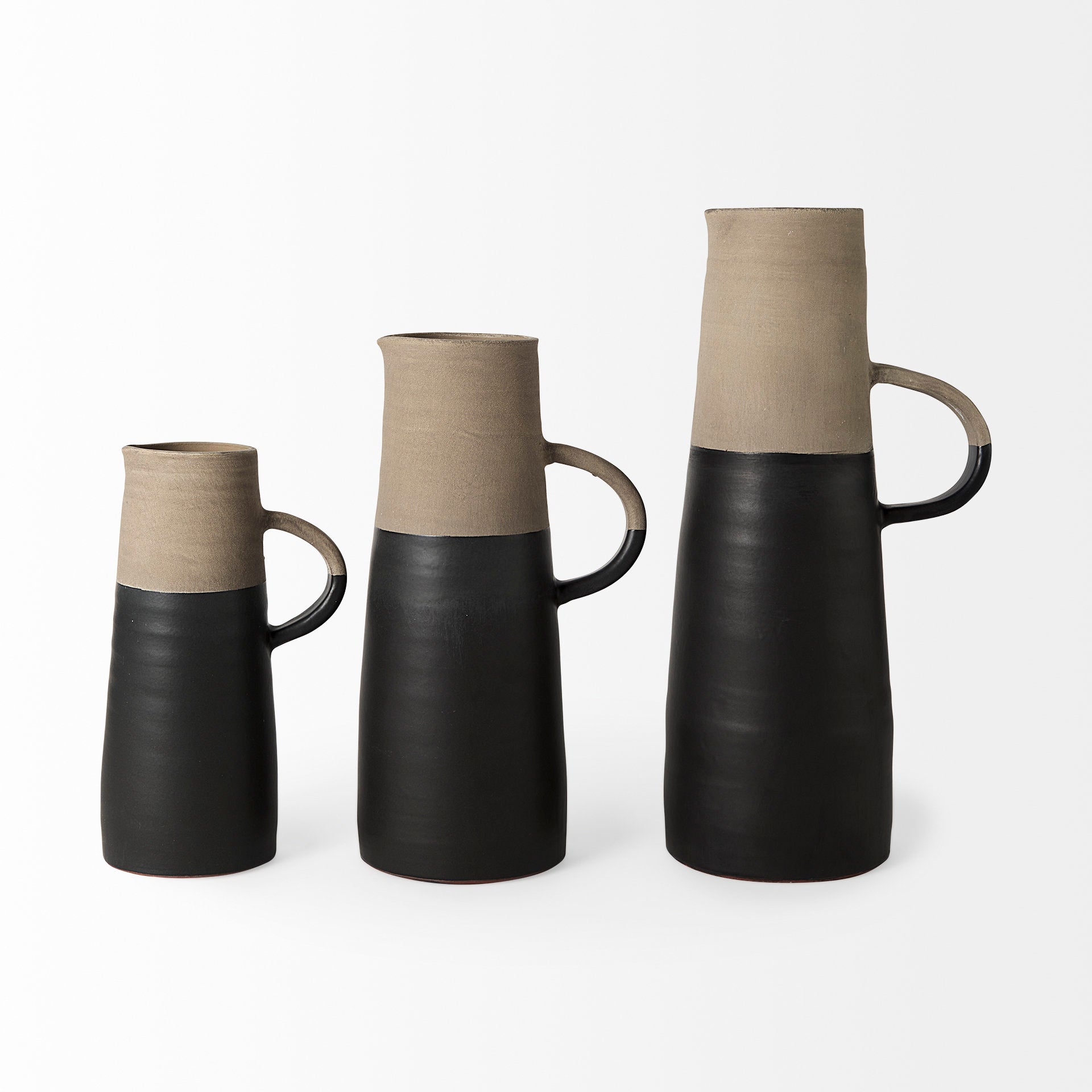 Garand Small 13H Two-Toned Black/Natural Ceramic Jug - Decorative Vase