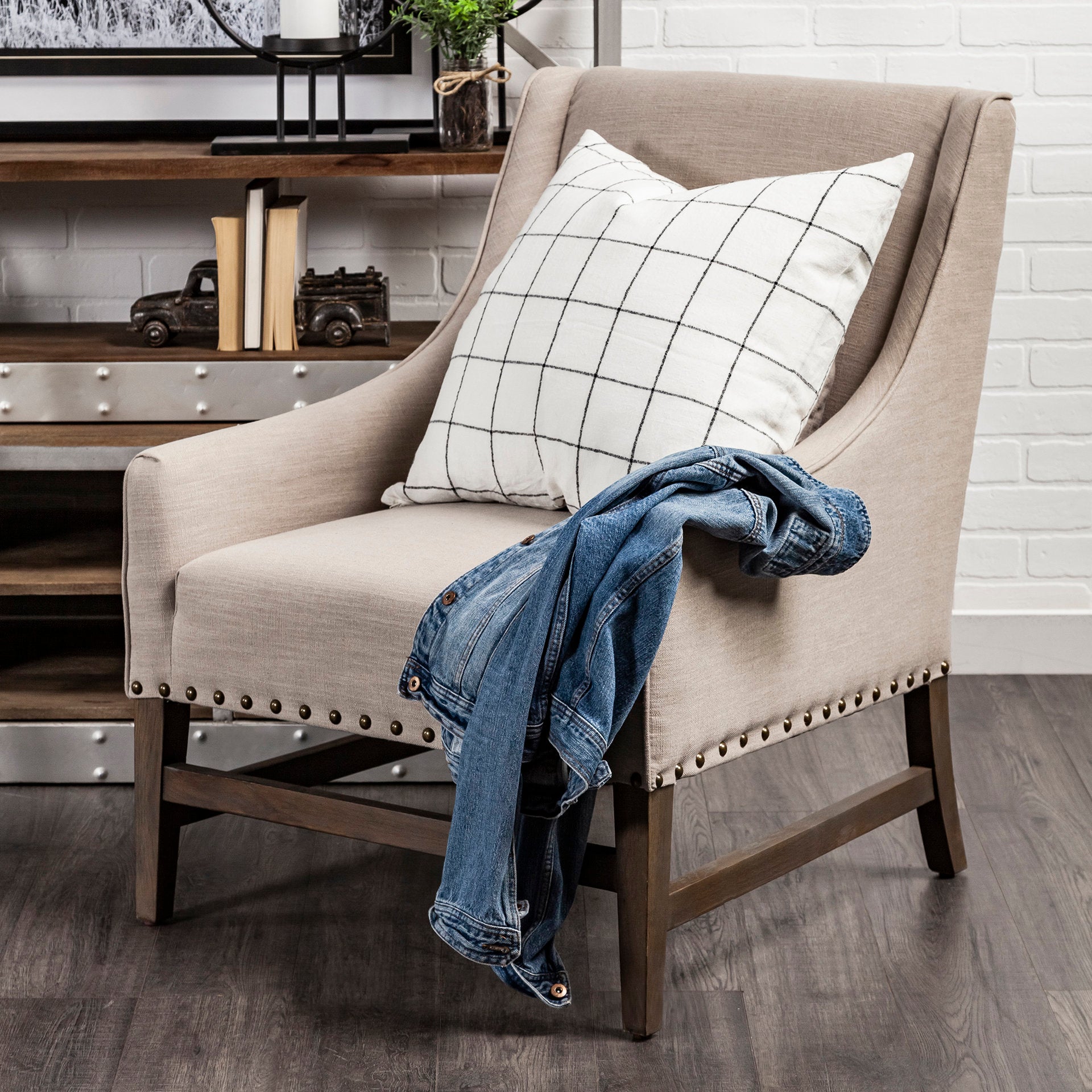 Suzanne 22 x 22 White/Black Square Pattern Decorative Pillow Cover