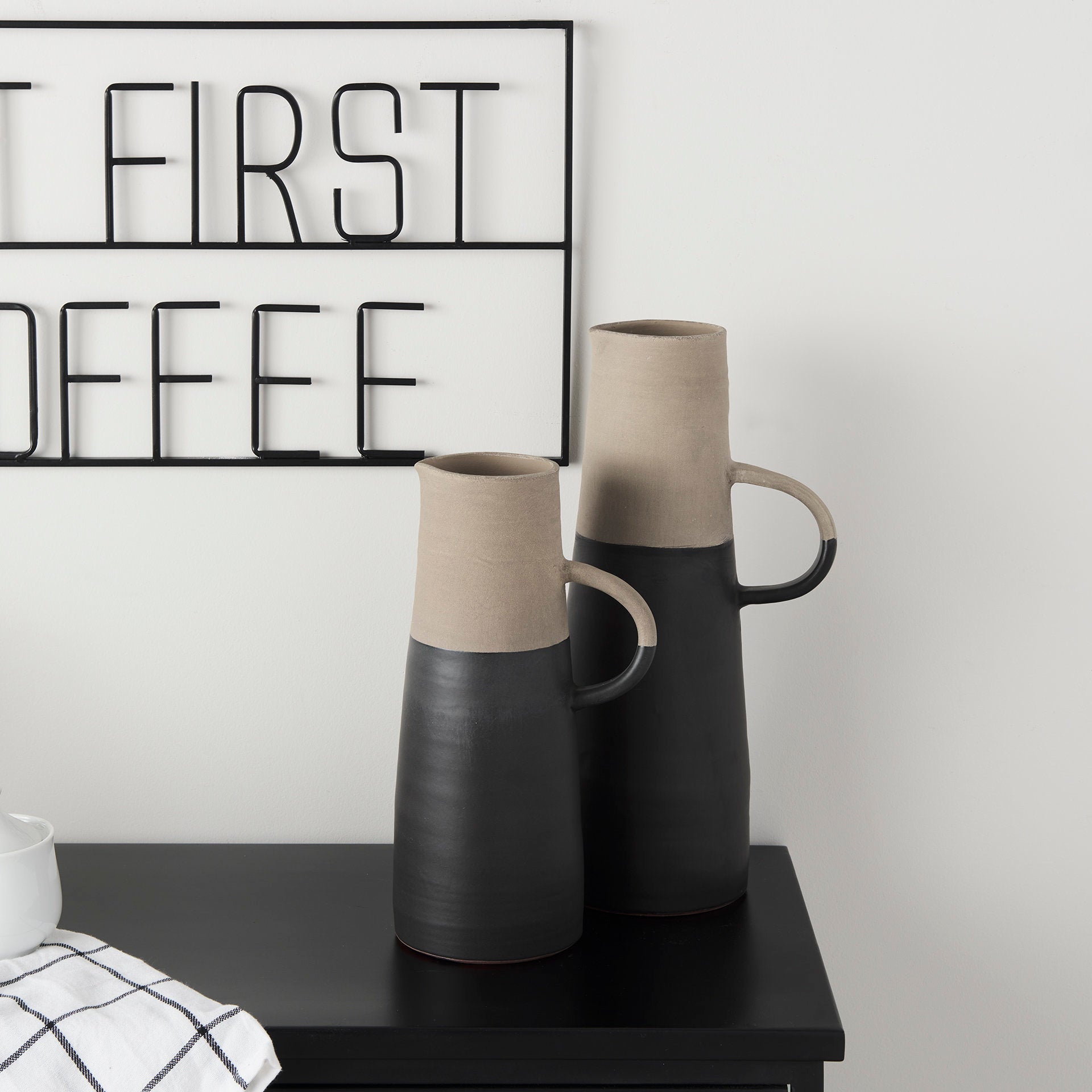 Garand Small 13H Two-Toned Black/Natural Ceramic Jug - Decorative Vase