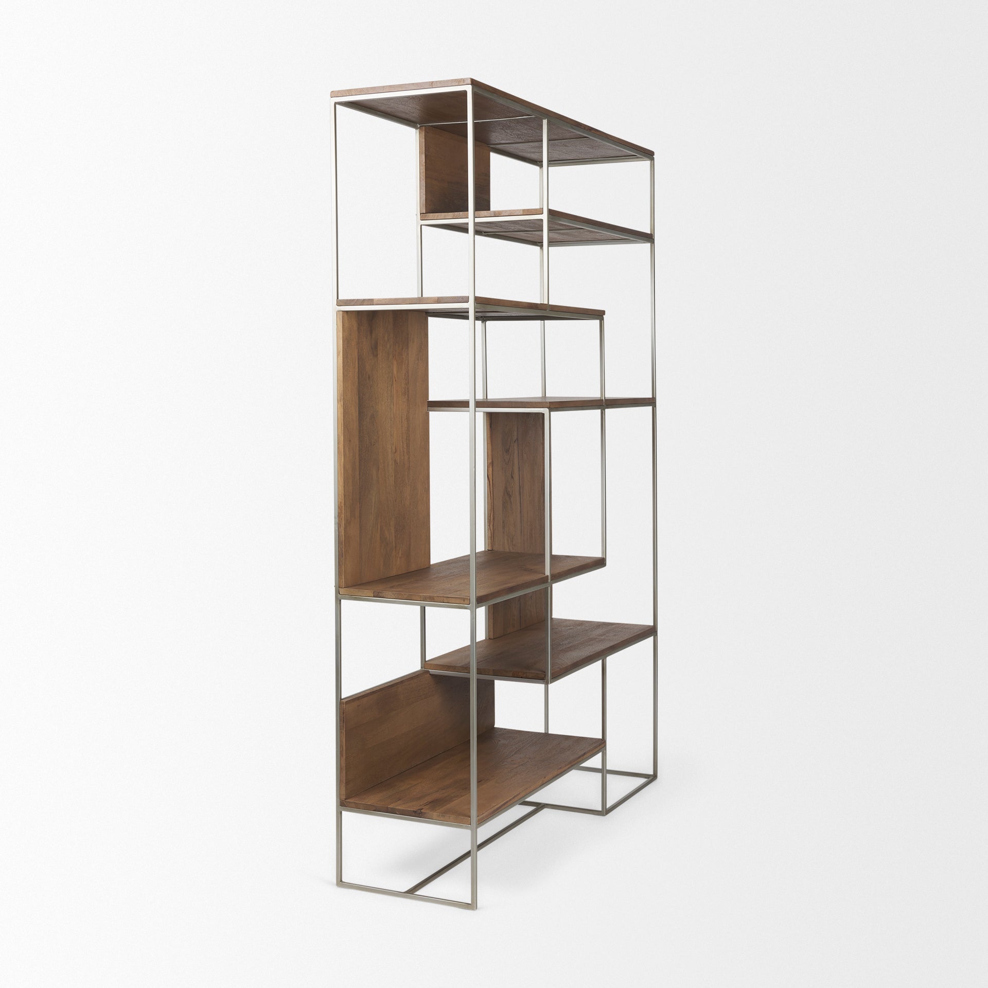 Morris III 6-Tier Mango Wood Shelving Unit with Metal Frame