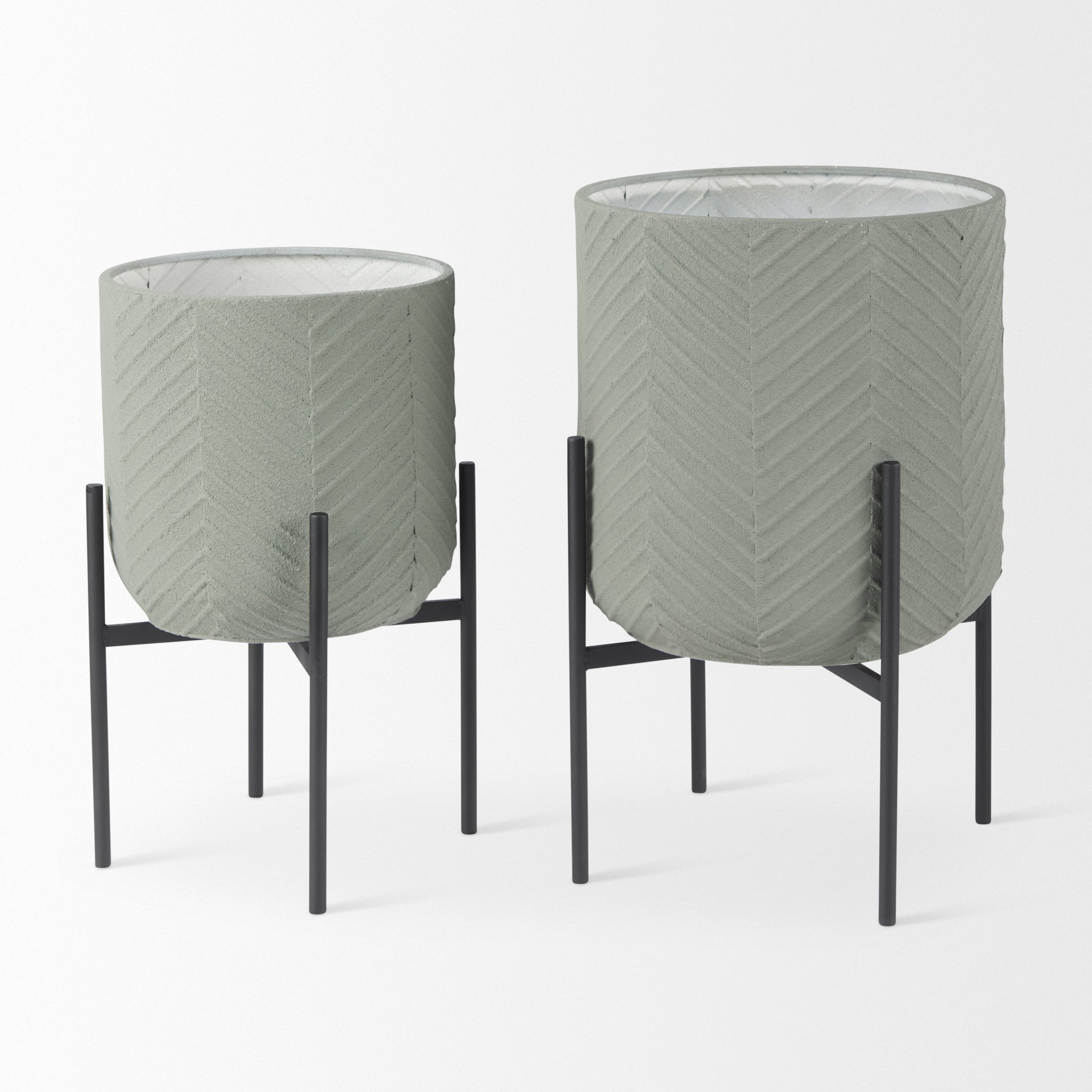 Mabel Set of Two Metal Plant Stands with Green Tops